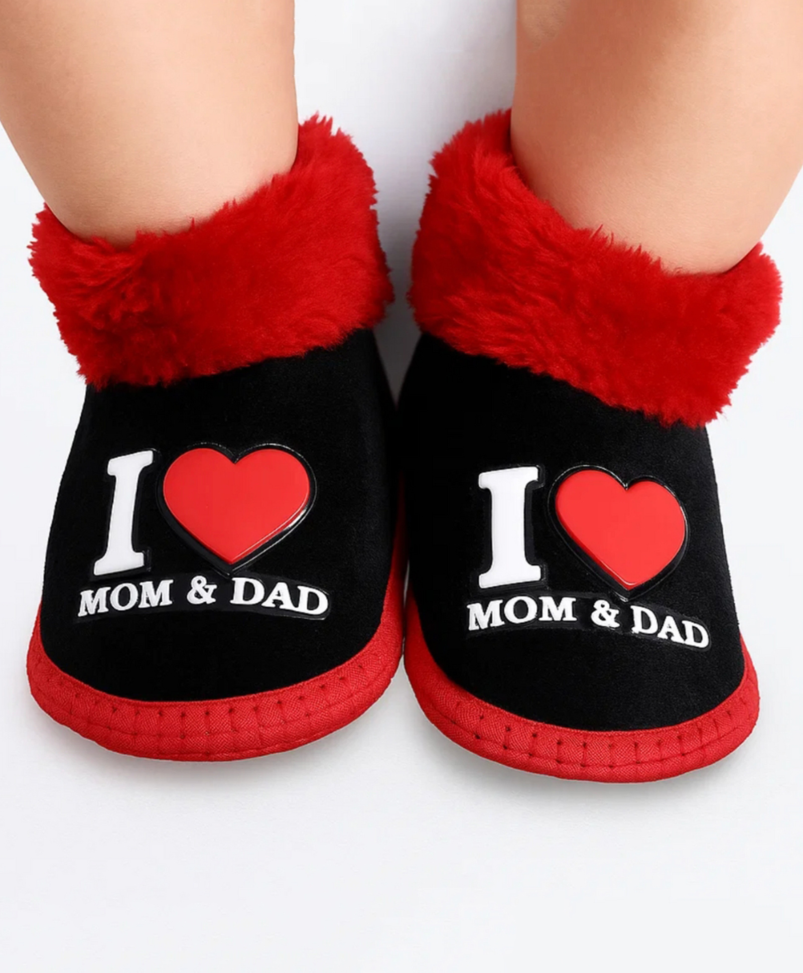 Neska Moda I Love Mom & Dad Text Patch Detailed Slip On Booties - Black & Red-picture-7