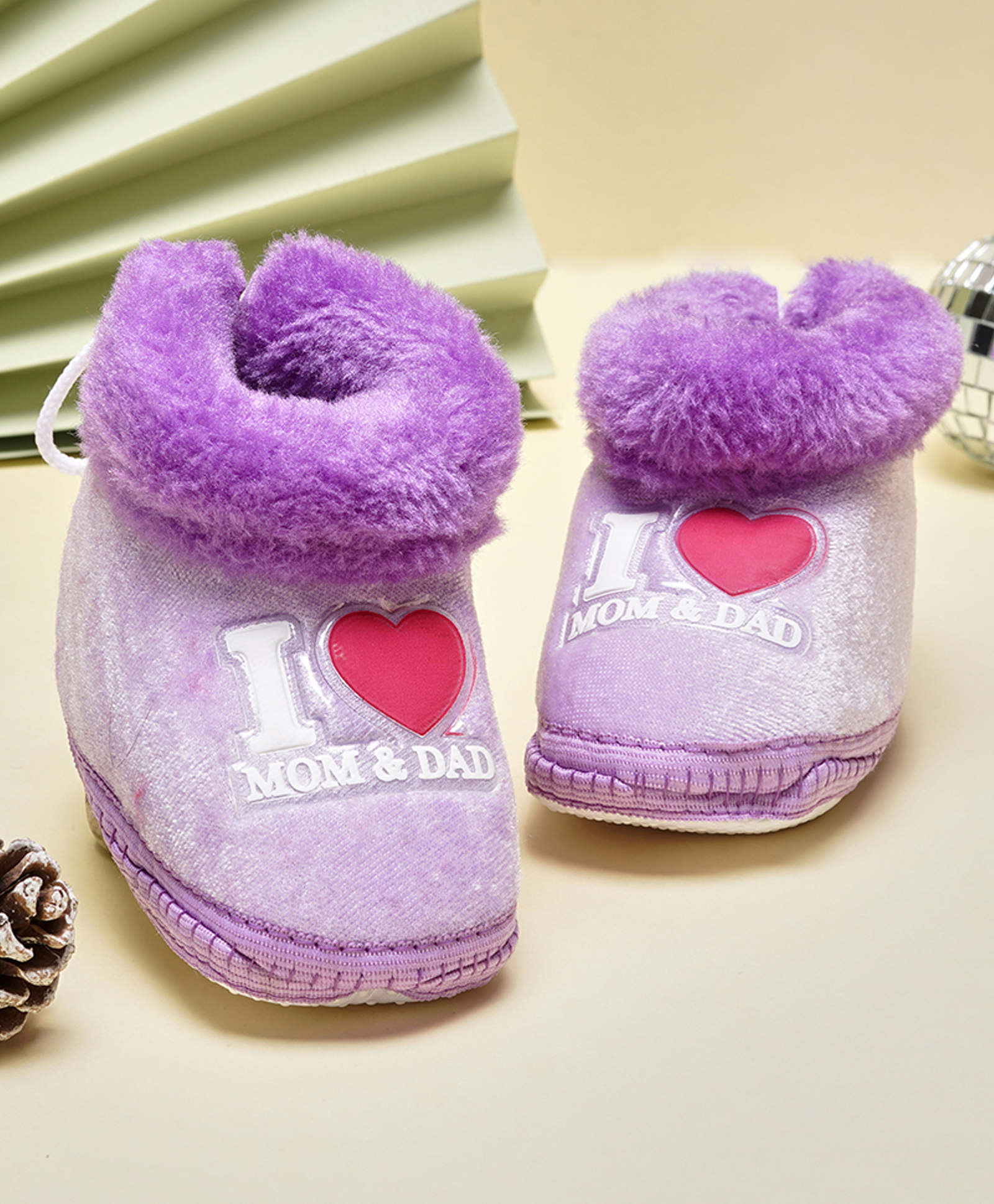 Neska Moda I Love Mom & Dad Text Patch Detailed Slip On Booties - Purple-picture-15