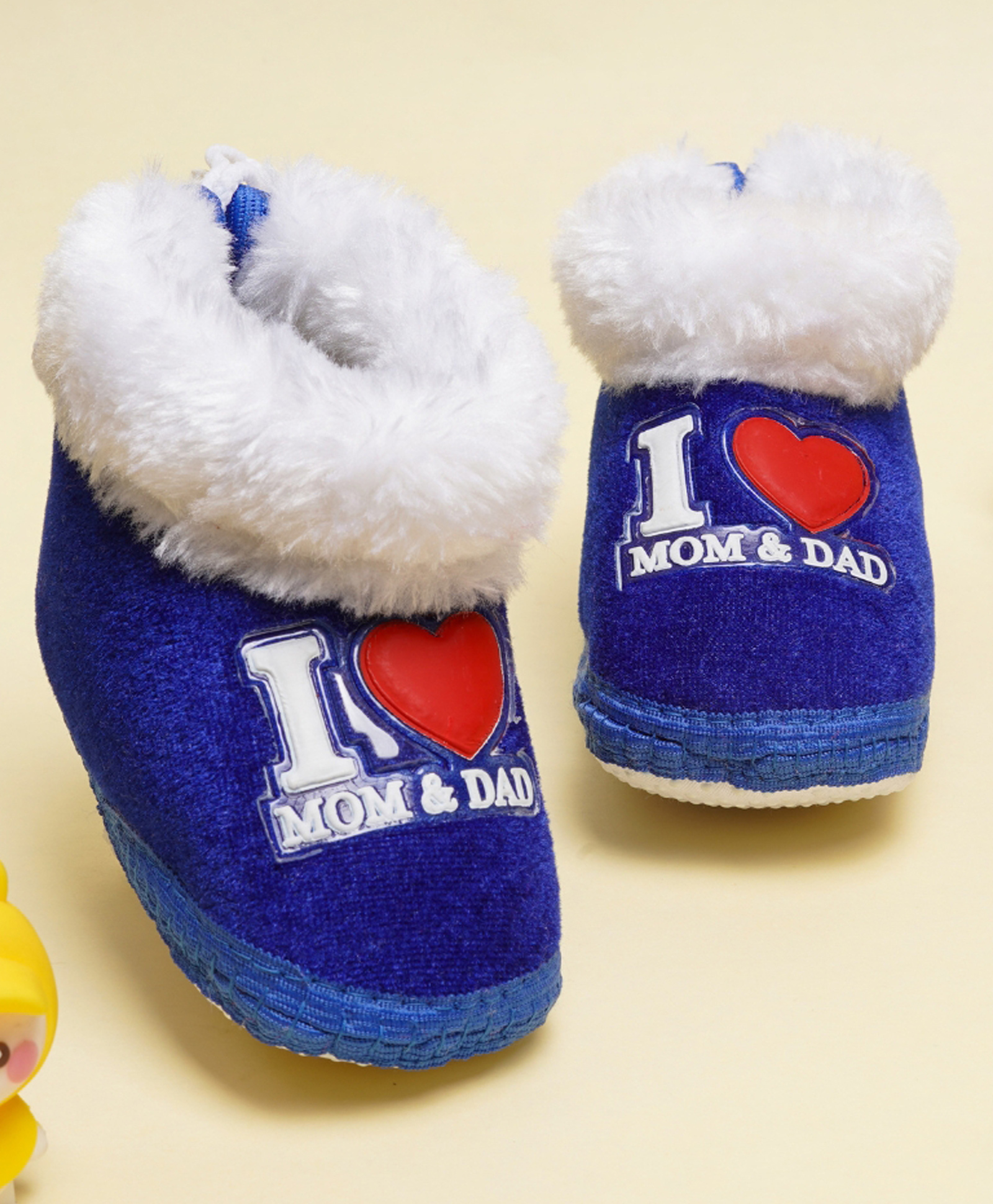 Neska Moda I Love Mom & Dad Text Patch Detailed Slip On Booties - Dark Blue-picture-35