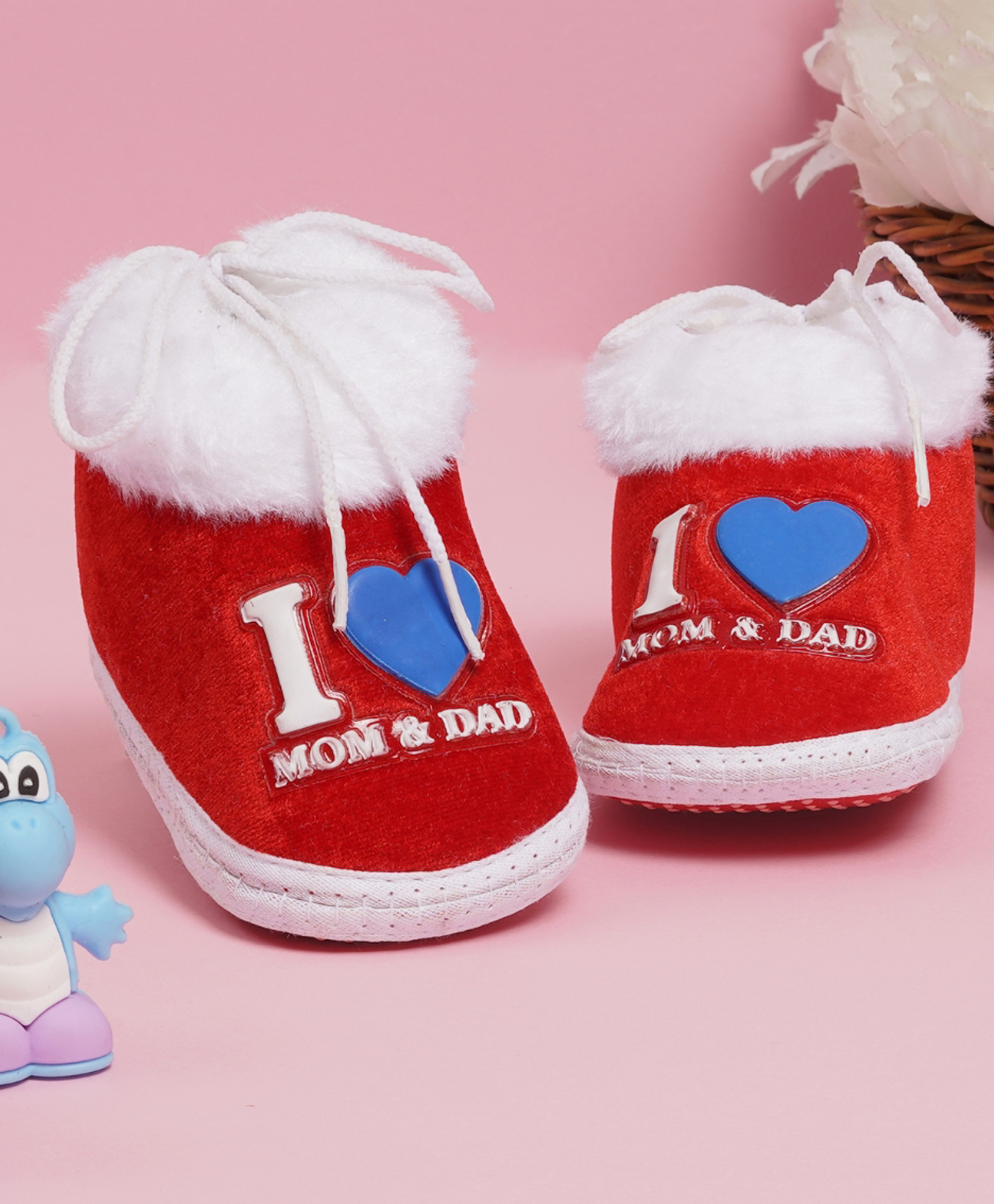 Neska Moda I Love Mom & Dad Text Patch Detailed Slip On Booties - Red-picture-21