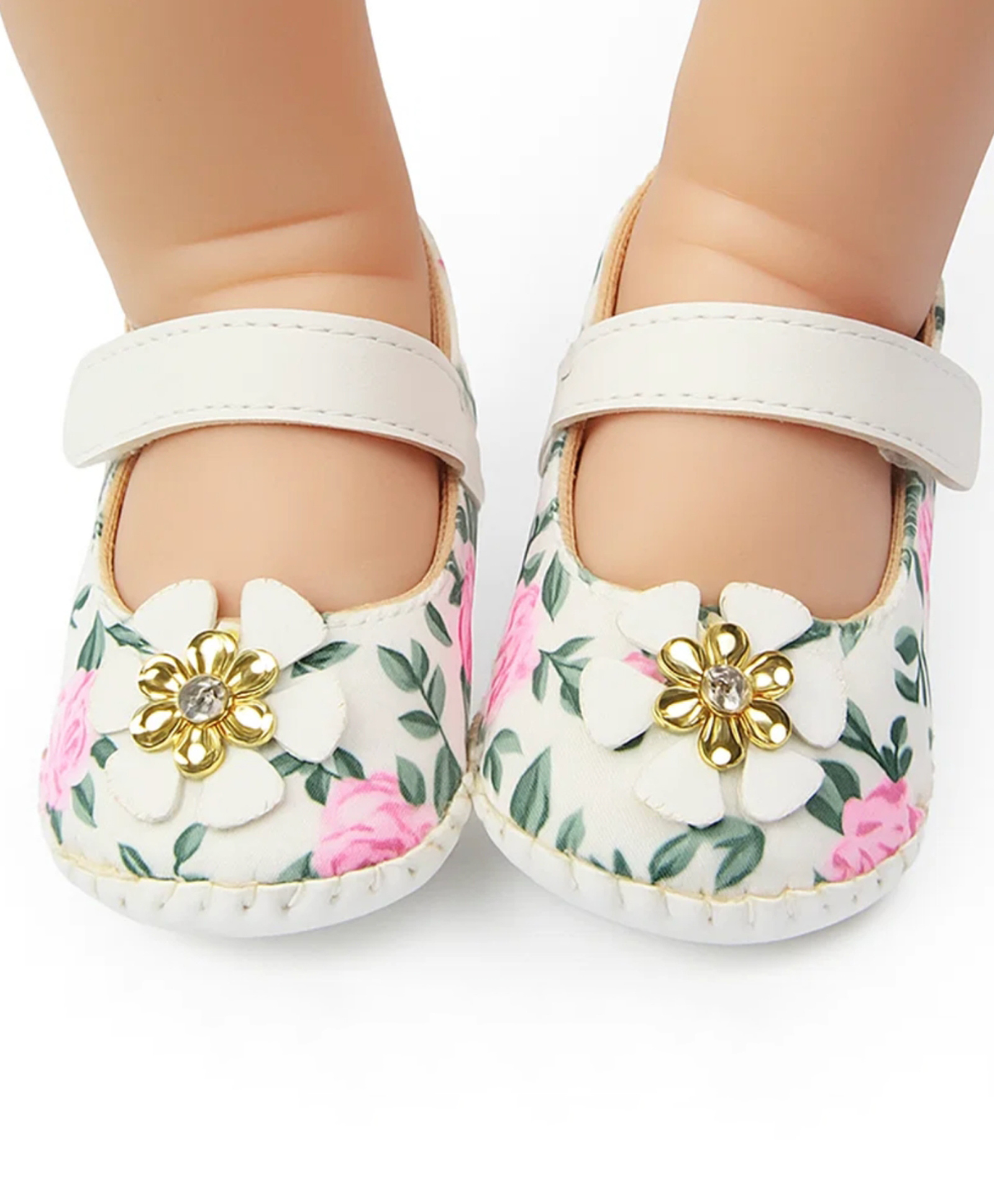 Neska Moda Floral Applique Detailed & Designed Velcro Closure Mary Jane Ballerinas - White-image-27