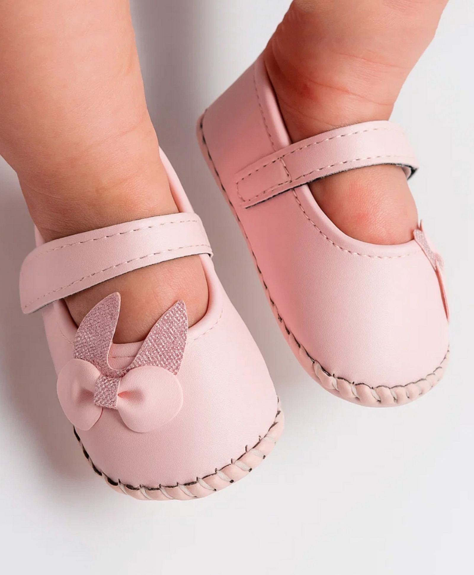 Neska Moda Glittered Bow Applique Detailed Velcro Closure Booties - Pink-picture-27