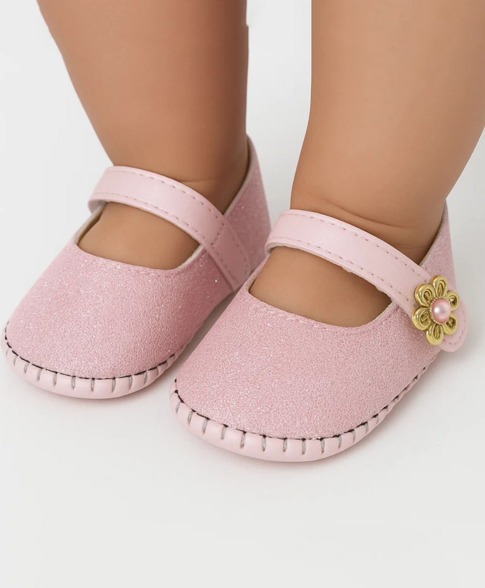 Neska Moda Glittered Velcro Closure Mary Jane Ballerinas - Pink-image-39