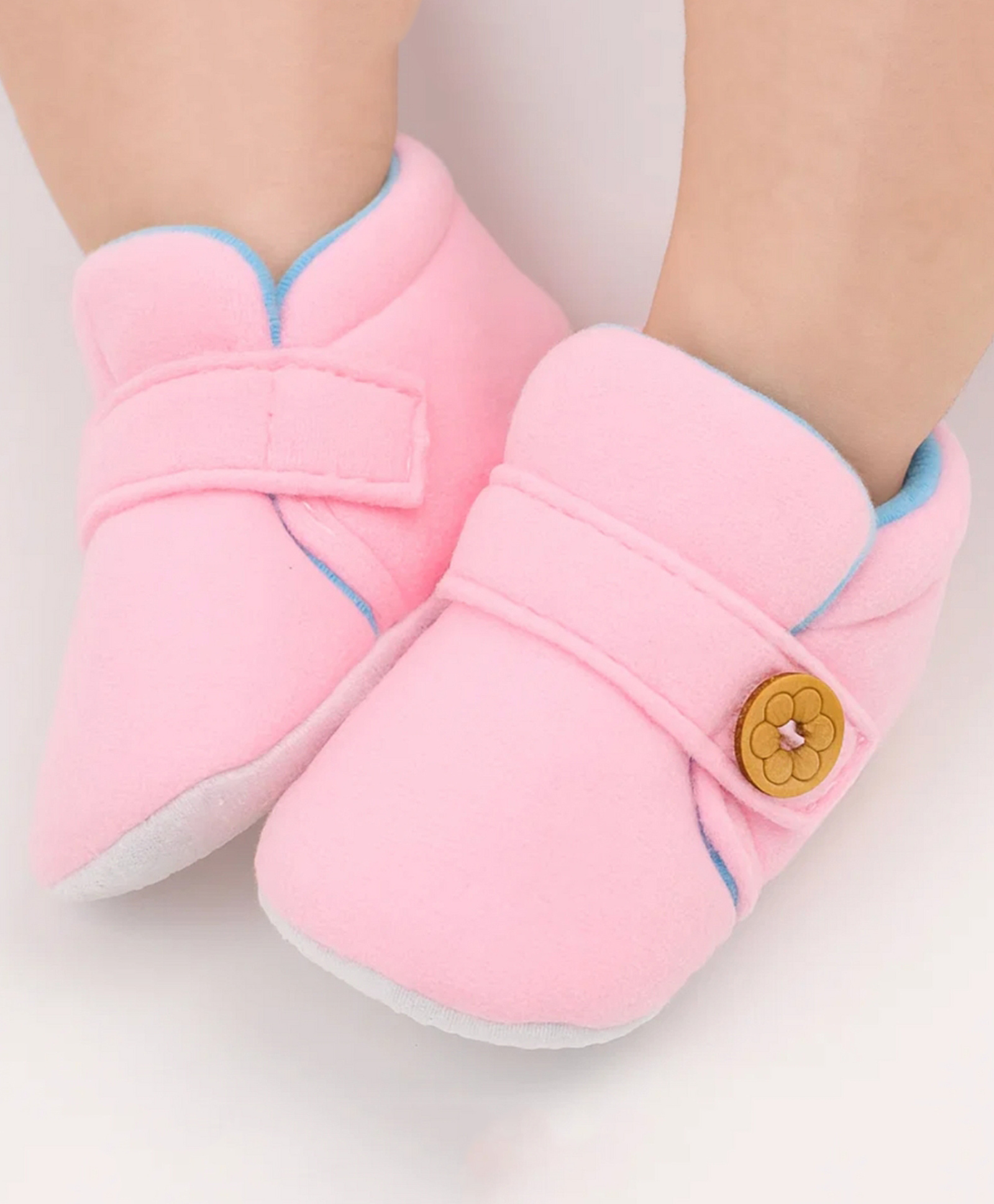 Neska Moda Floral Applique Detailed Velcro Closure Booties - Pink & Blue-image-28