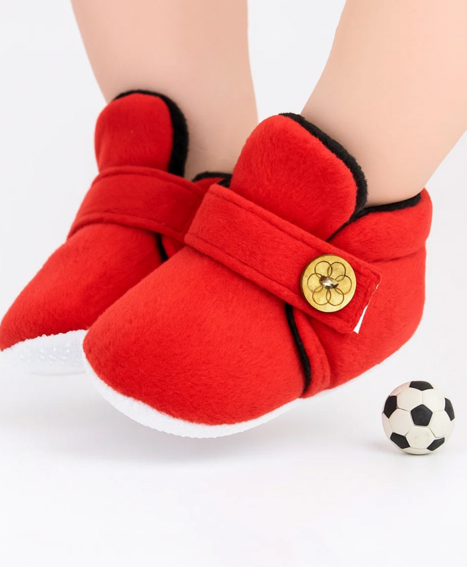 Neska Moda Floral Applique Detailed Velcro Closure Booties - Black & Red-picture-18