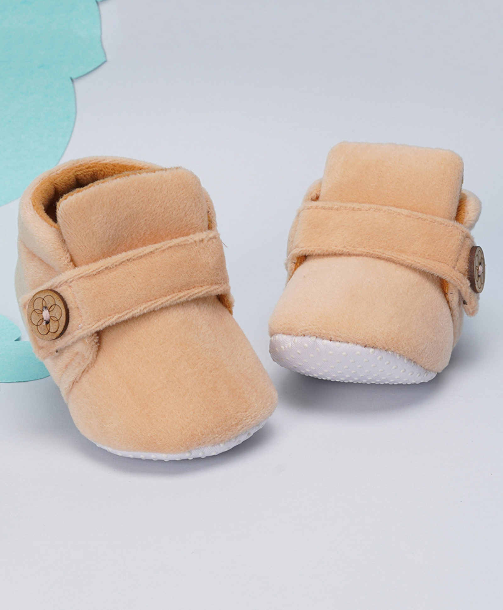Neska Moda Floral Applique Detailed Velcro Closure Booties - Beige & Brown-image-35