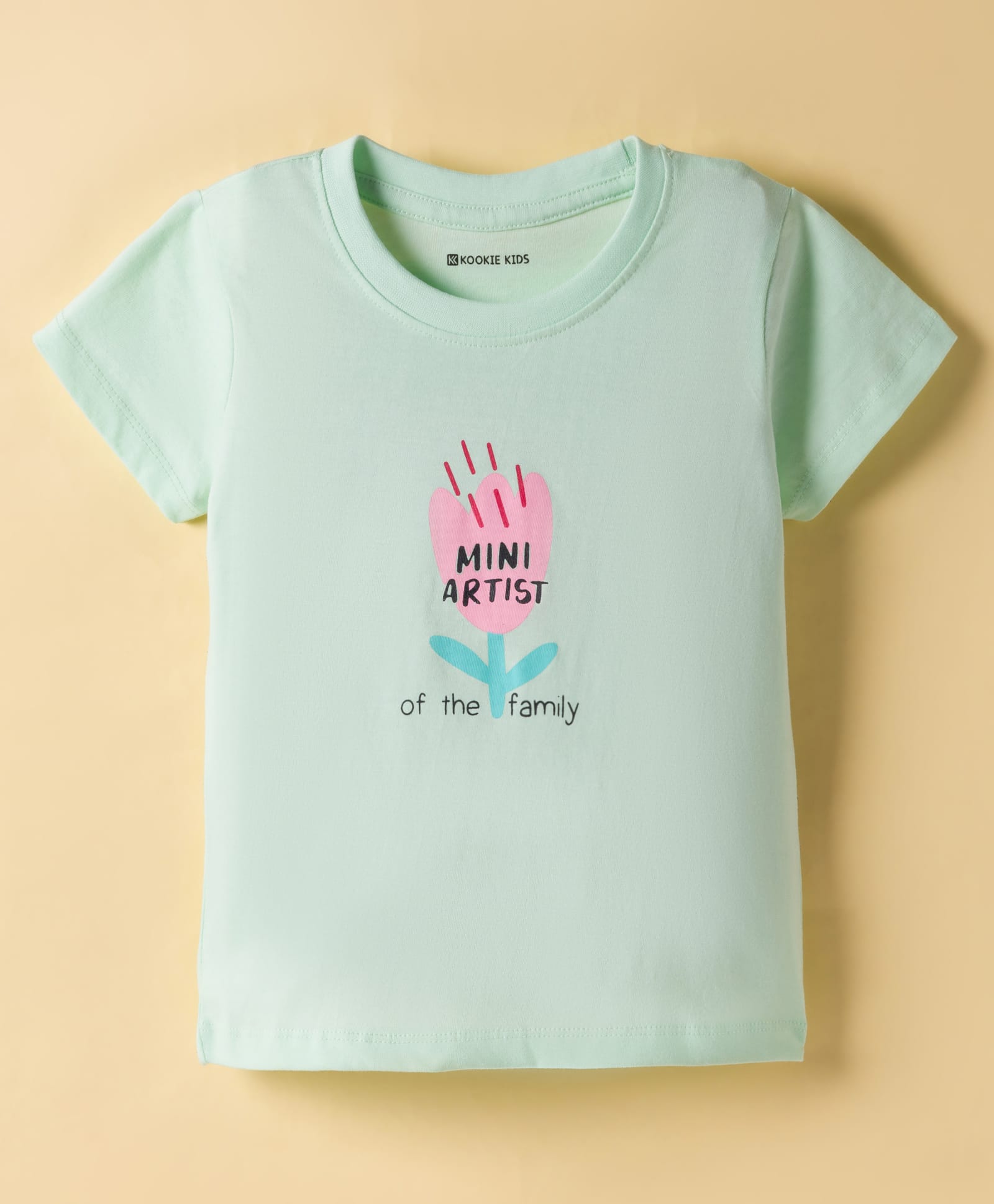 kookie kids india Kookie Kids Single Jersey Knit Half Sleeves T-Shirt With Mini Artist Text Print - Light Green-picture-30