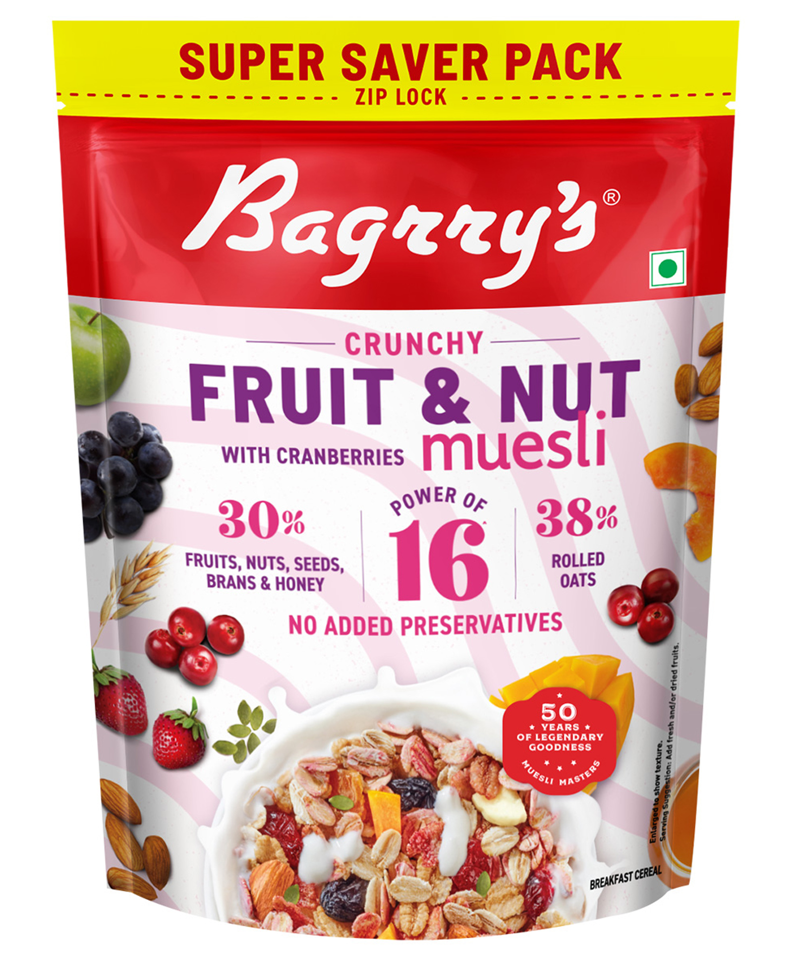 Bagrry's Crunchy Fruit & Nut Muesli 750g | 30% Real Fruits, Nuts & Seeds | 16 Freeze-Dried Fruits, Nuts & Berries | 38% High-Fibre Oats | No Candy, No Cornflakes | Fibre & Protein Rich-picture-13