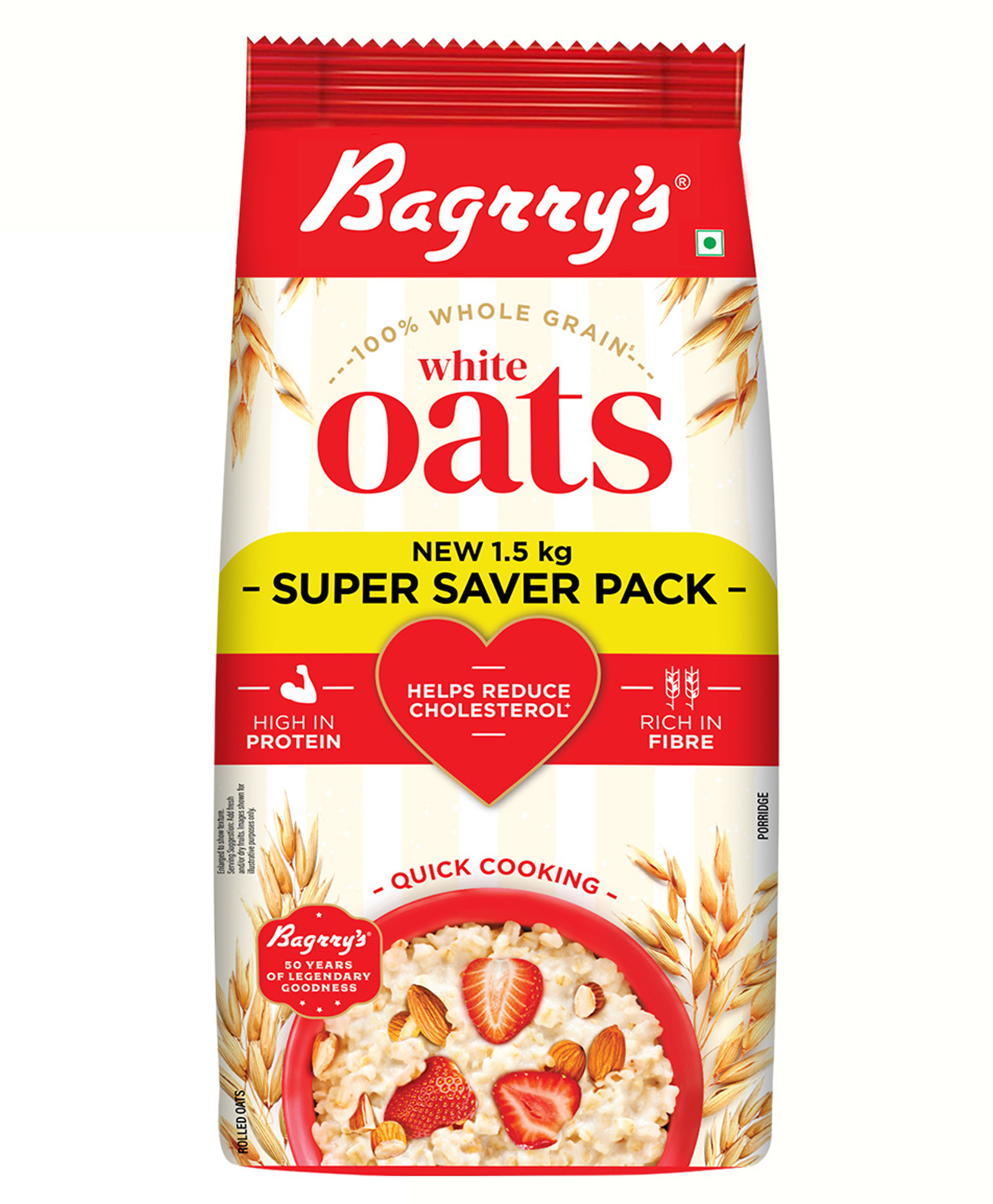 Bagrry's White Oats 1.5kg | Premium Whole Grain Oats | High Fibre & Protein | Non-GMO & Preservative-Free | Supports Weight Management & Heart Health | Natural, Healthy Instant Breakfast Cereal-image-2