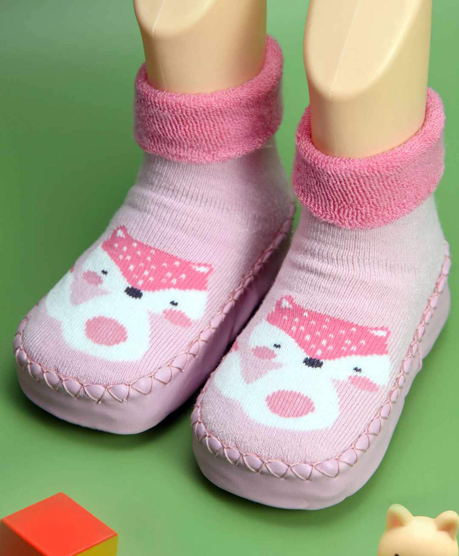 Yellow Bee Fox Designed Socks Shoes - Pink-picture-12
