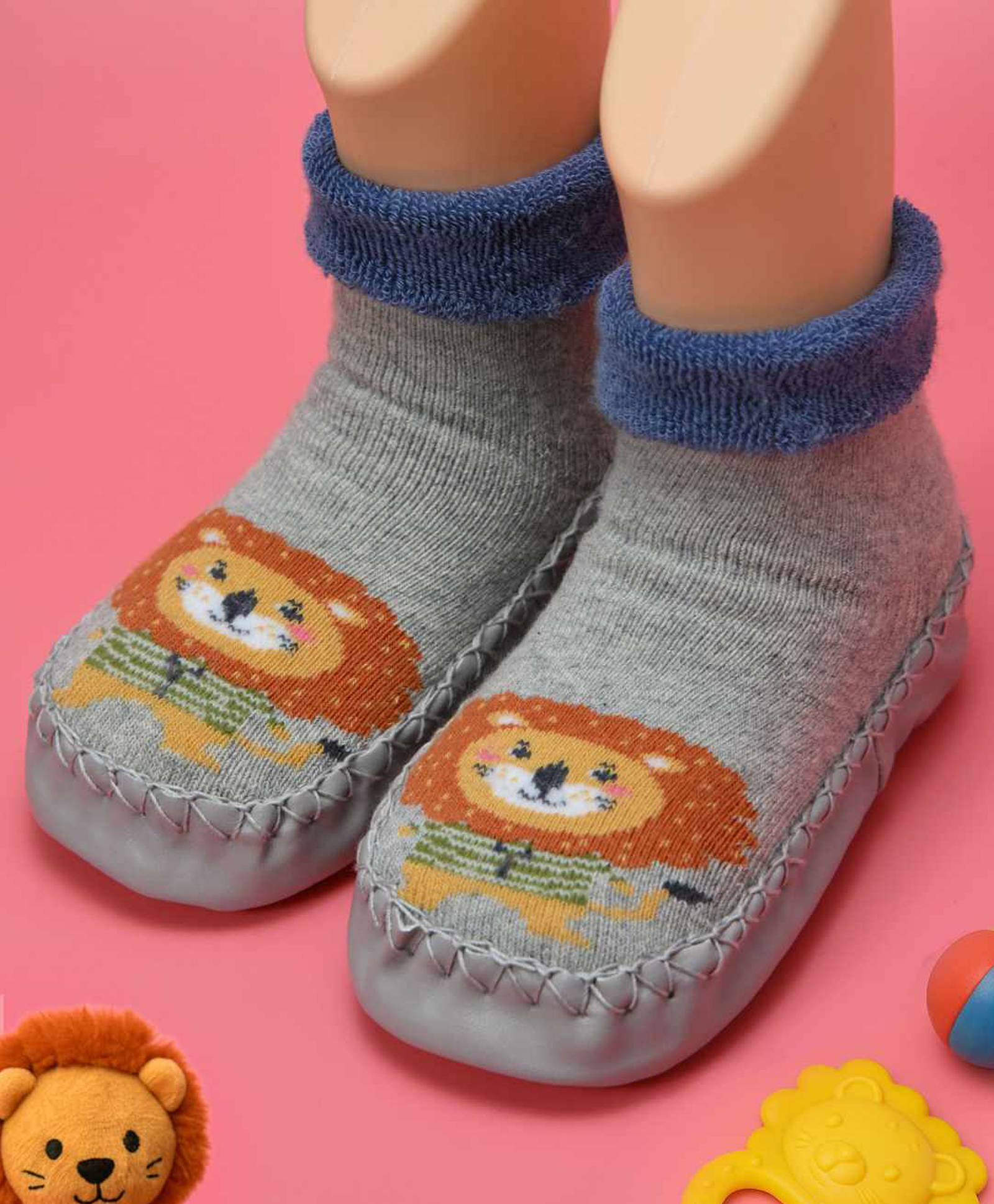 Yellow Bee Lion Designed Socks Shoes - Grey-picture-1