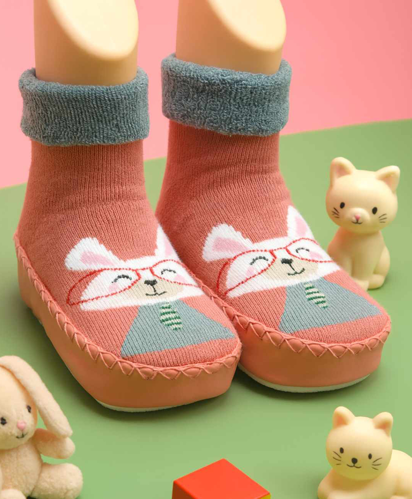Yellow Bee Cotton Knit Cute Bunny Face Designed Socks Shoes - Multi Colour-picture-17