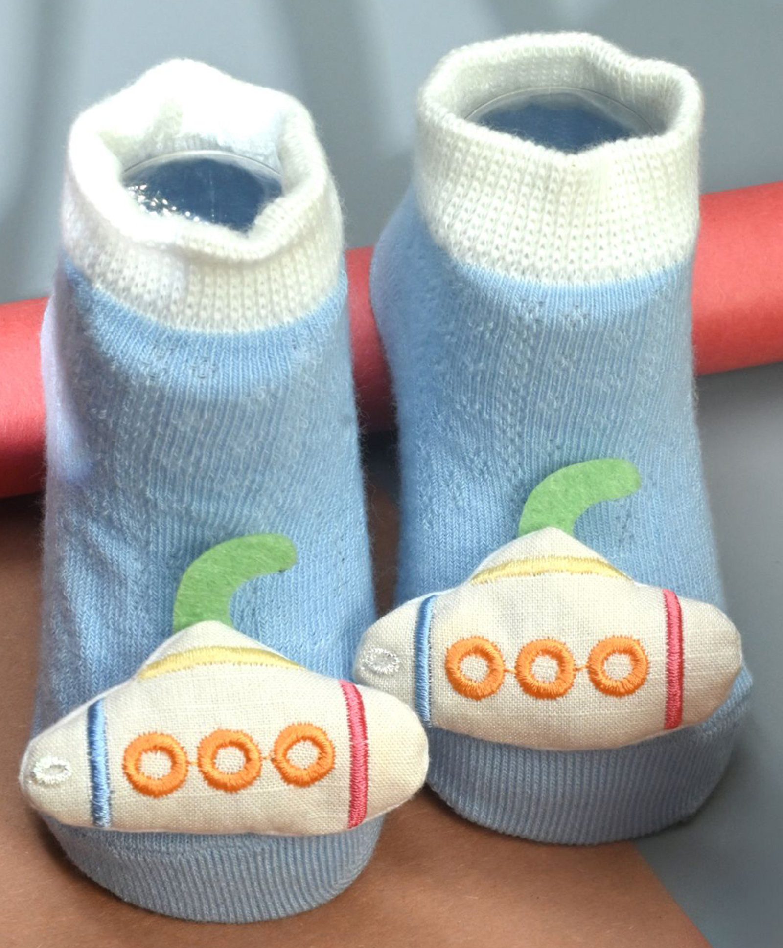 Yellow Bee Cotton Knit Submarine Applique Detailed Socks - Blue-image-41