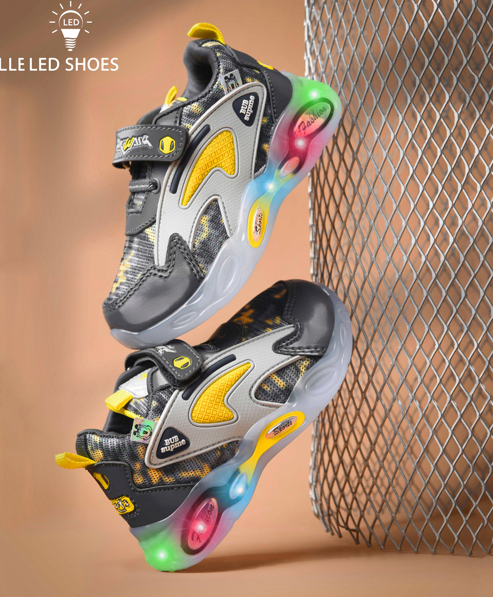 KATS Tie Dye Velcro Closure LED Shoes - Yellow-picture-13