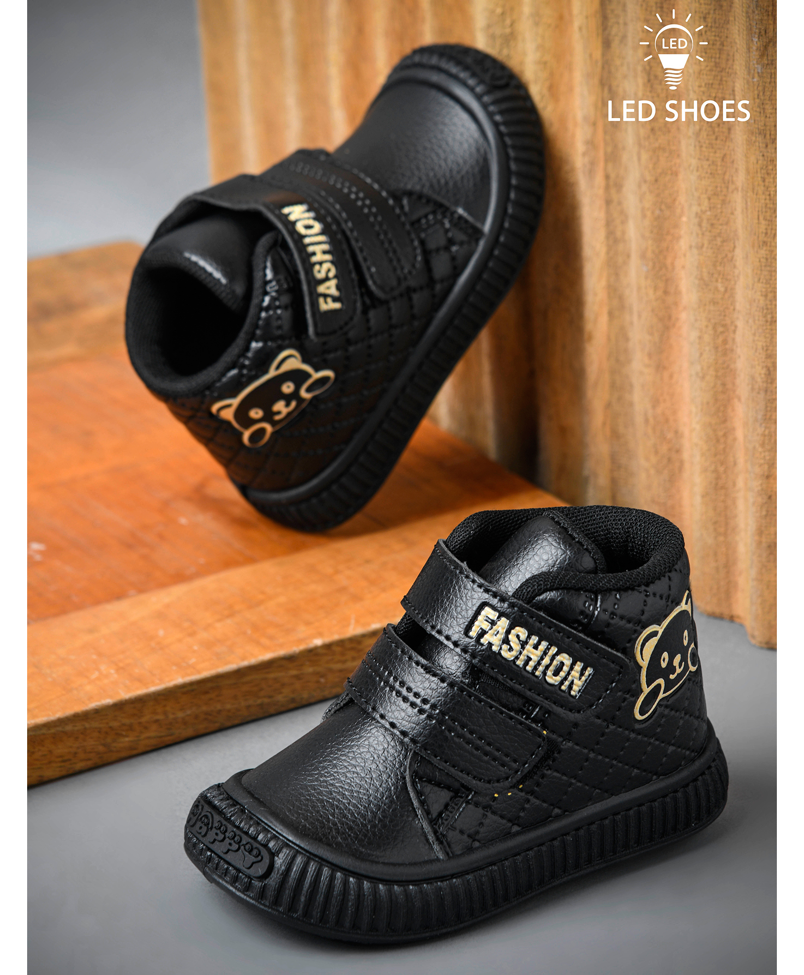 KATS Bear Patch Detailed Anti Skid LED Musical Shoes - Black-picture-39