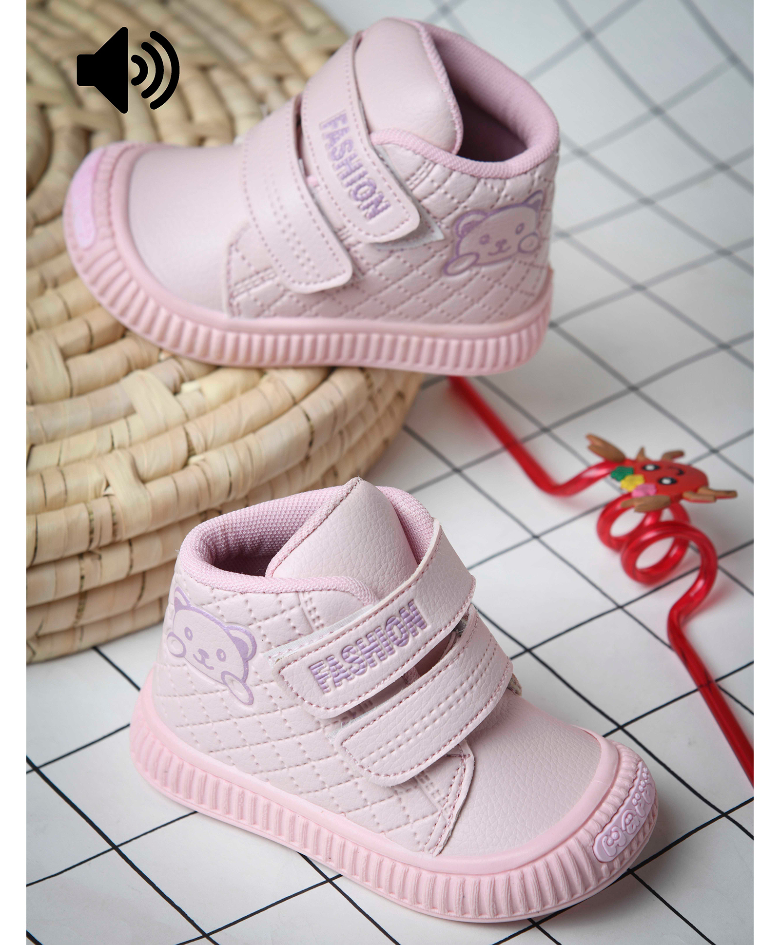 KATS Bear Patch Detailed Anti Skid LED Musical Shoes - Pink-picture-0