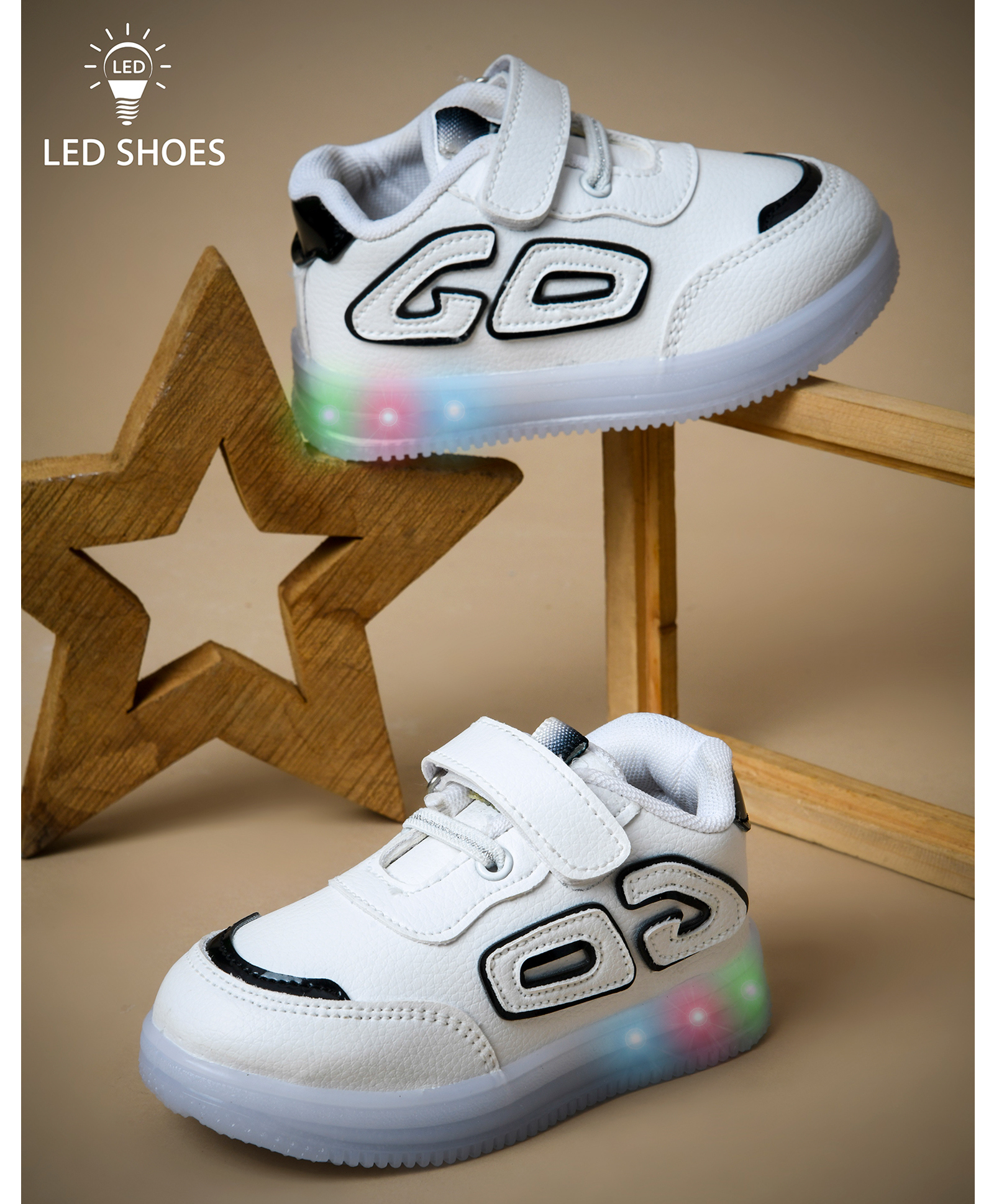 KATS Go Text Patch Detailed LED Shoes - White & Black-picture-44