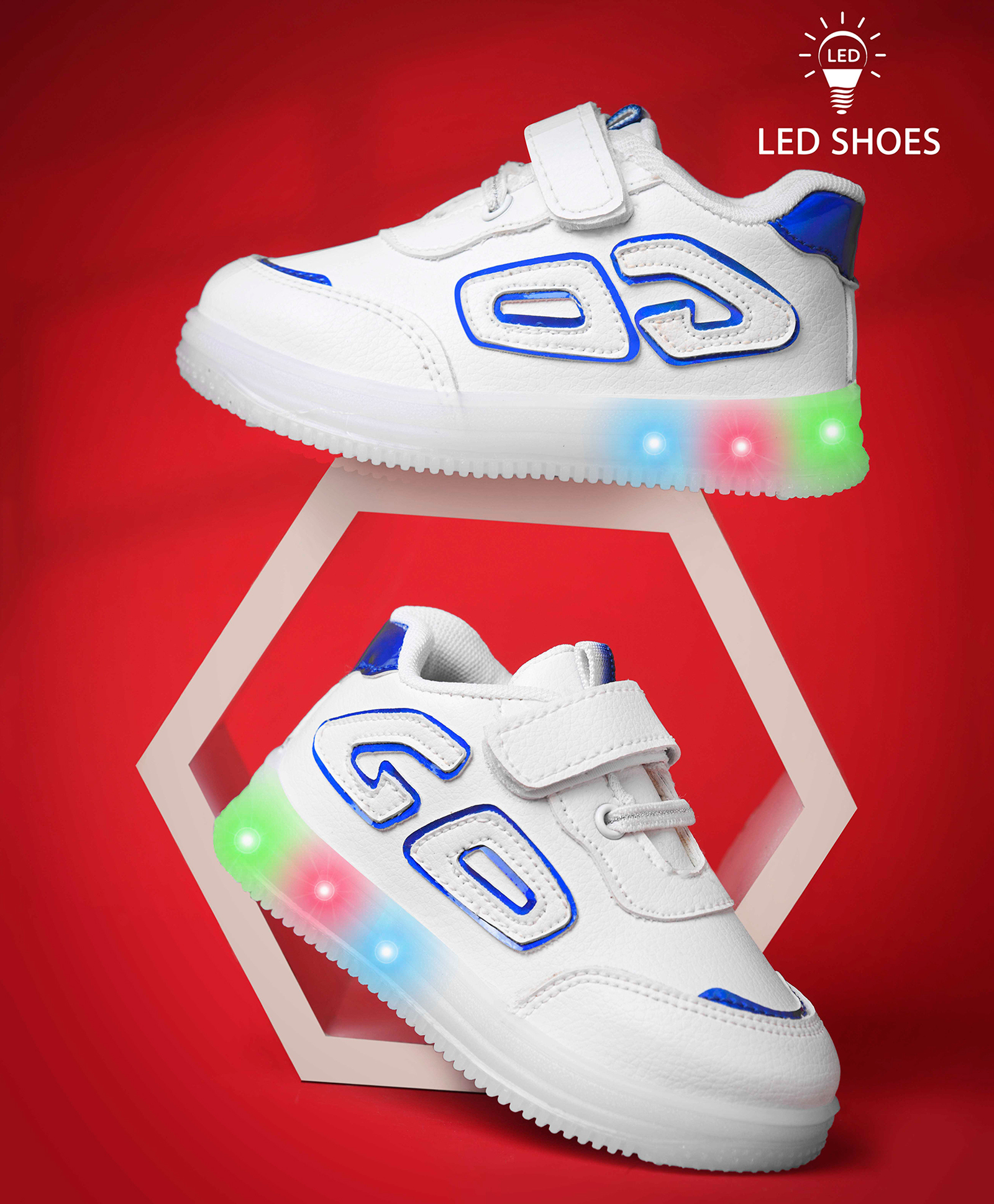 KATS Go Text Patch Detailed LED Shoes - White & Blue-image-31