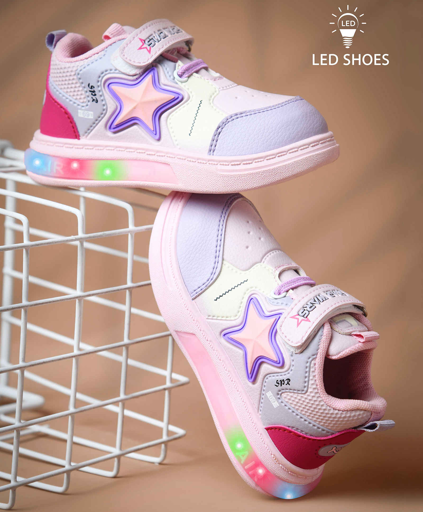 KATS Star Patch Detailed Velcro Closure LED Shoes - Pink-picture-3