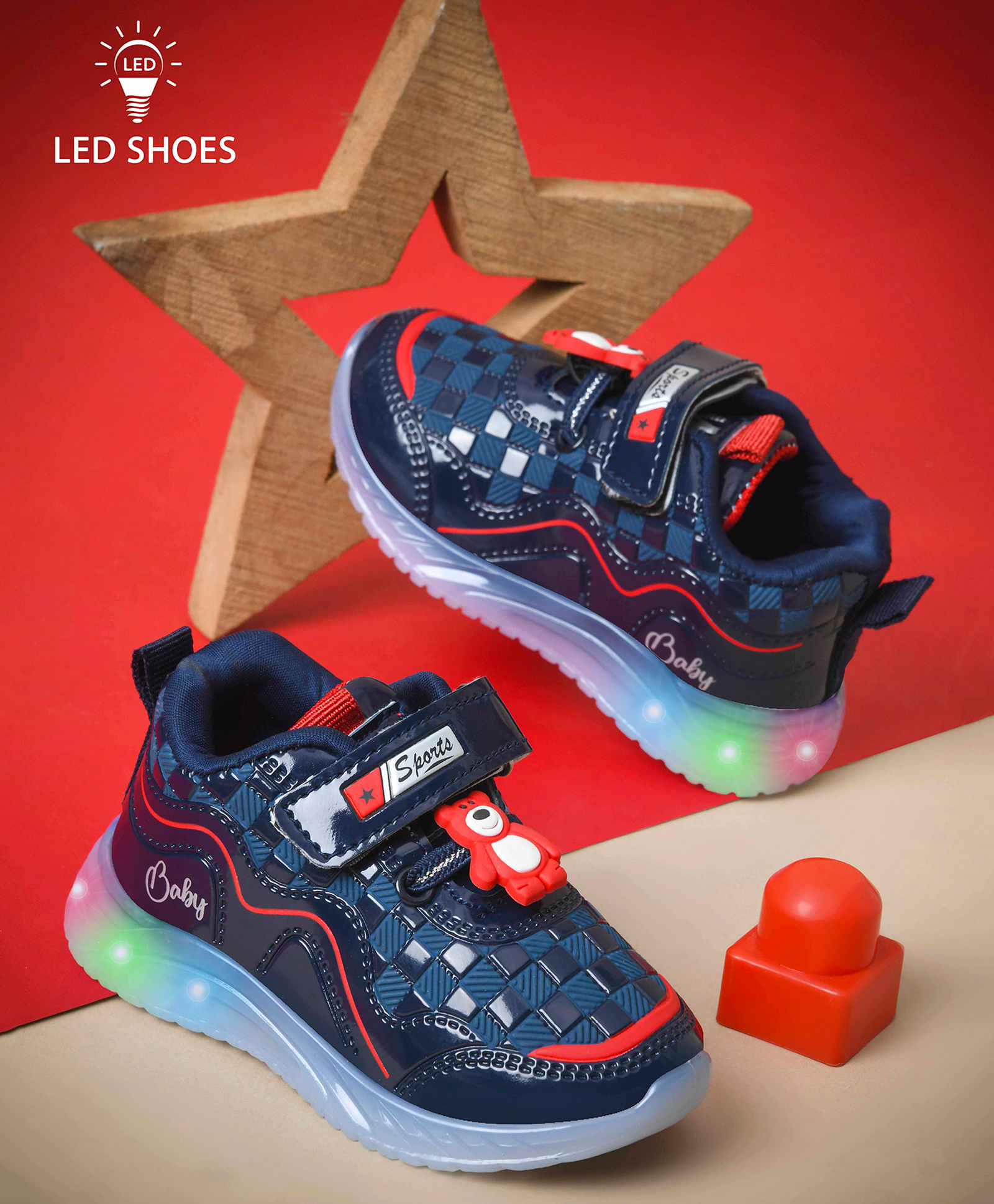 KATS Teddy Bear Patch Detailed Velcro Cloosure LED Shoes - Blue-picture-28