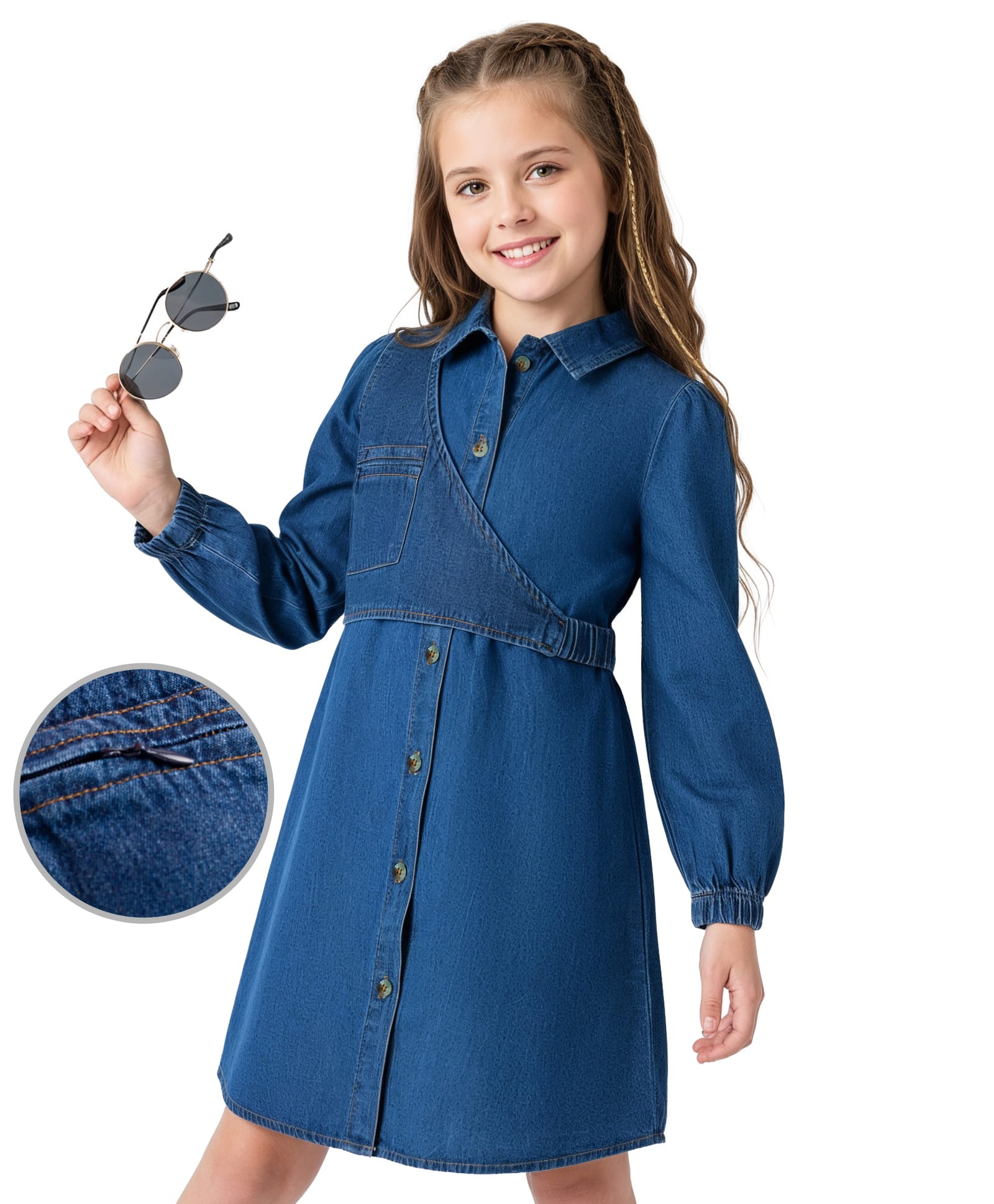 Hola Bonita Woven Full Sleeves Solid Colour Shirt Dress With Jacket - Blue-image-24