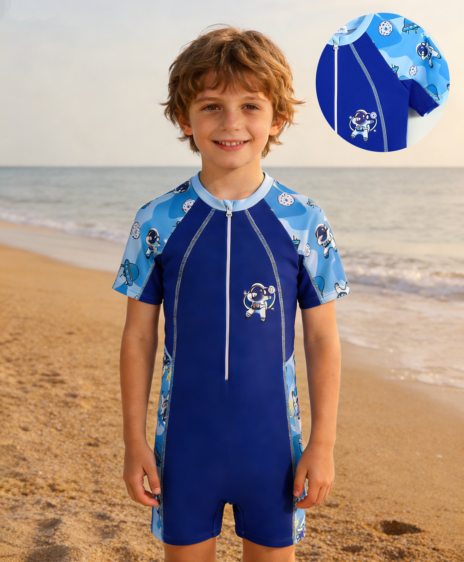 Mark & Mia Half Raglan Sleeves Legged Swimsuit With Space Theme Print - Navy Blue-image-20