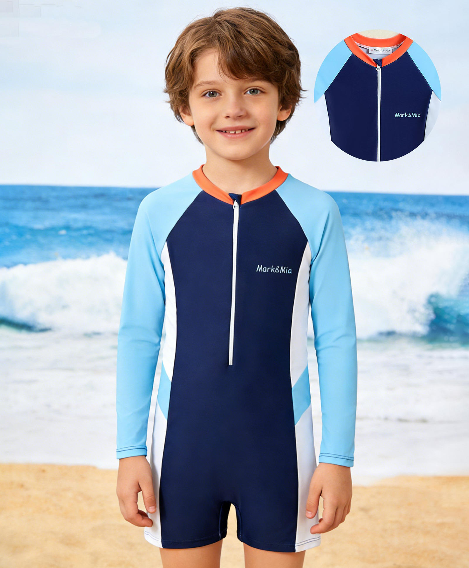 Mark & Mia Full Raglan Sleeves Legged Swimsuit - Navy Blue-image-13