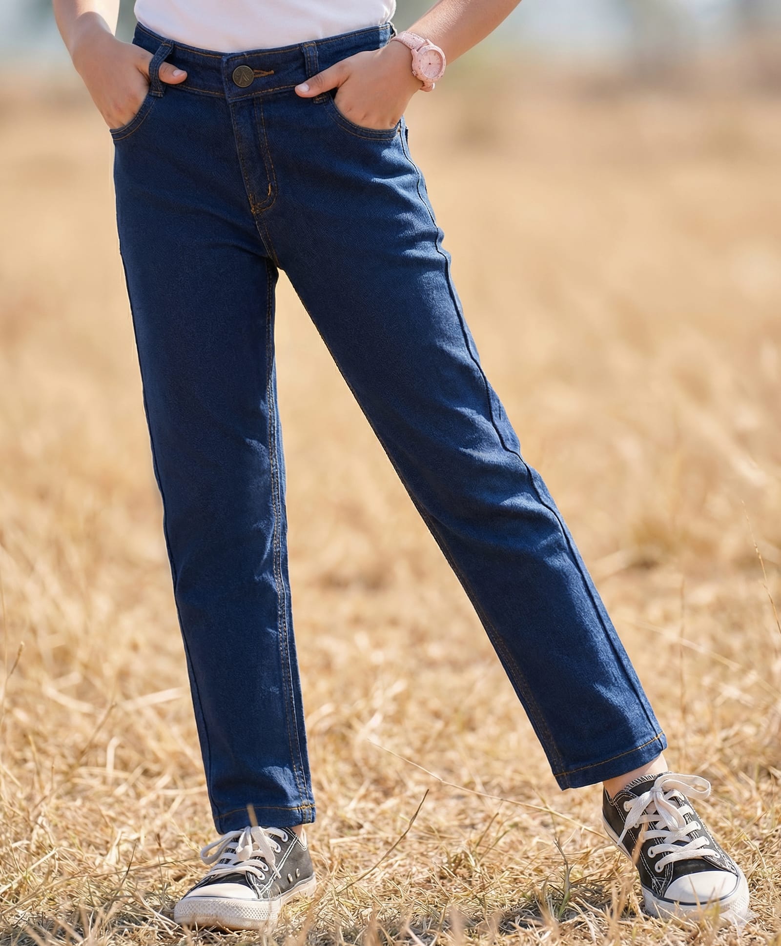 Pine Kids Denim Woven Full Length Washed Jeans - Navy Blue-picture-34
