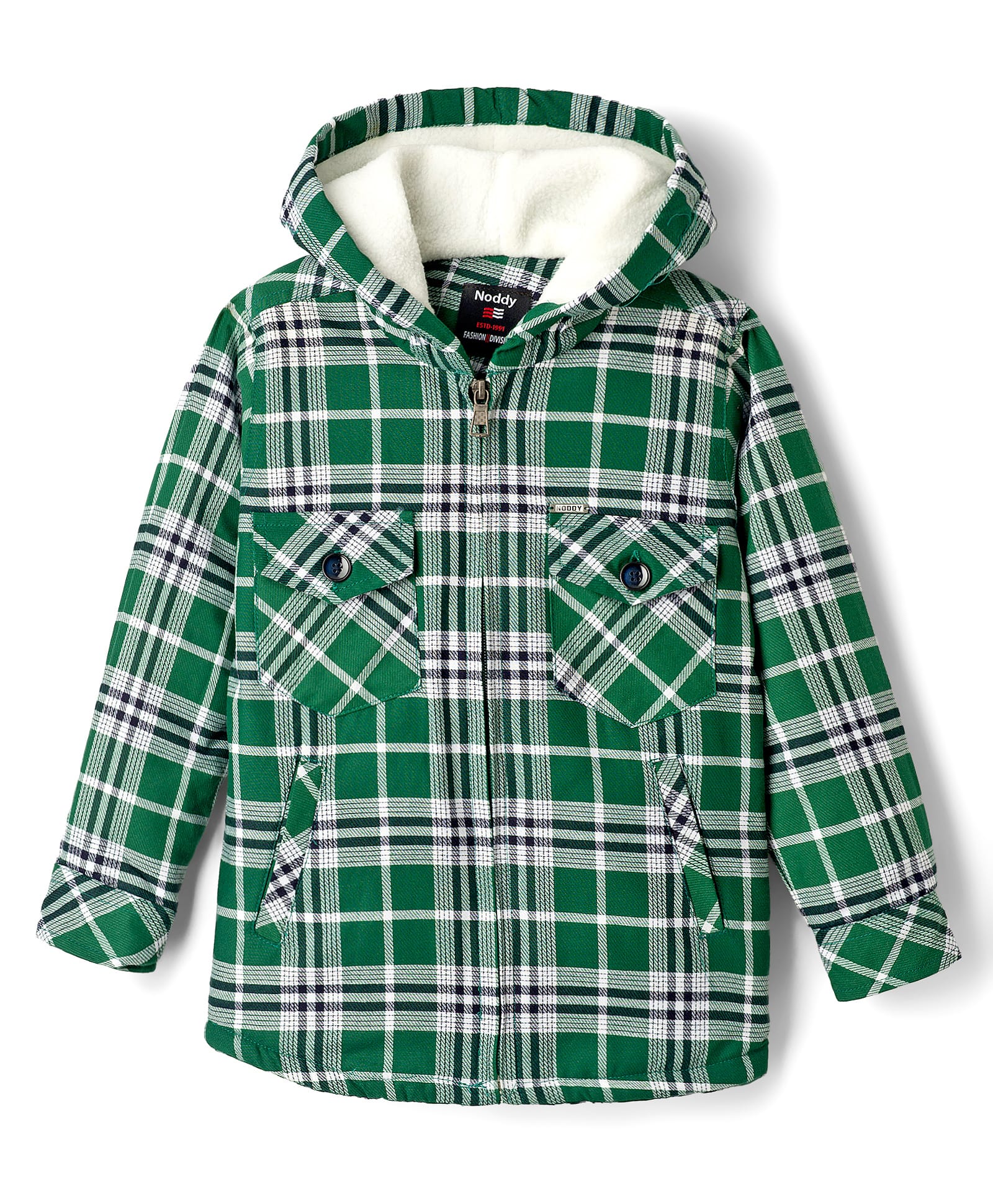 Noddy Full Sleeves Checked Light Winter Hooded Anti Pilling Jacket - Green-image-37