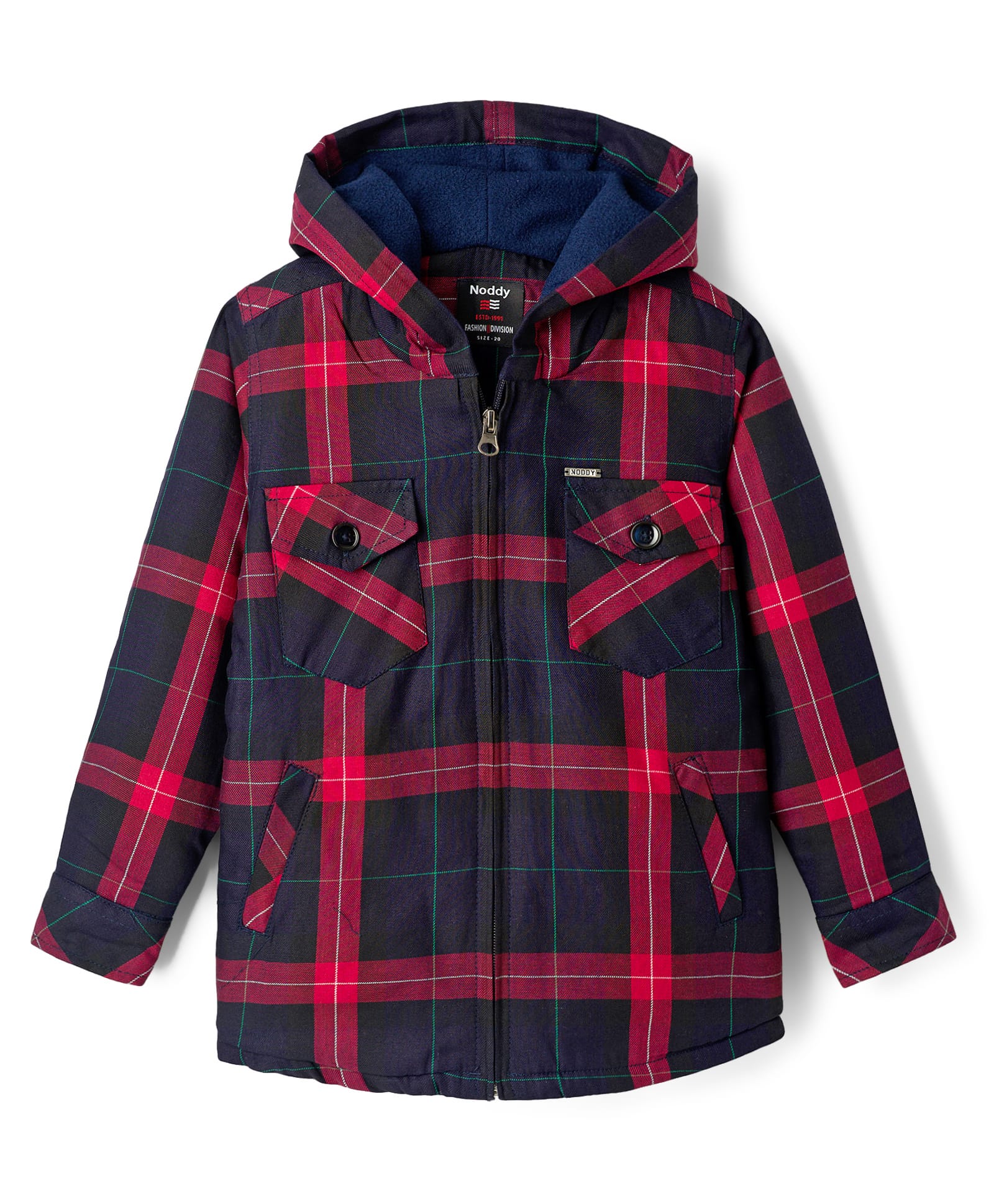 Noddy Full Sleeves Plaid Checked Light Winter Hooded Anti Pilling Jacket - Red-image-21