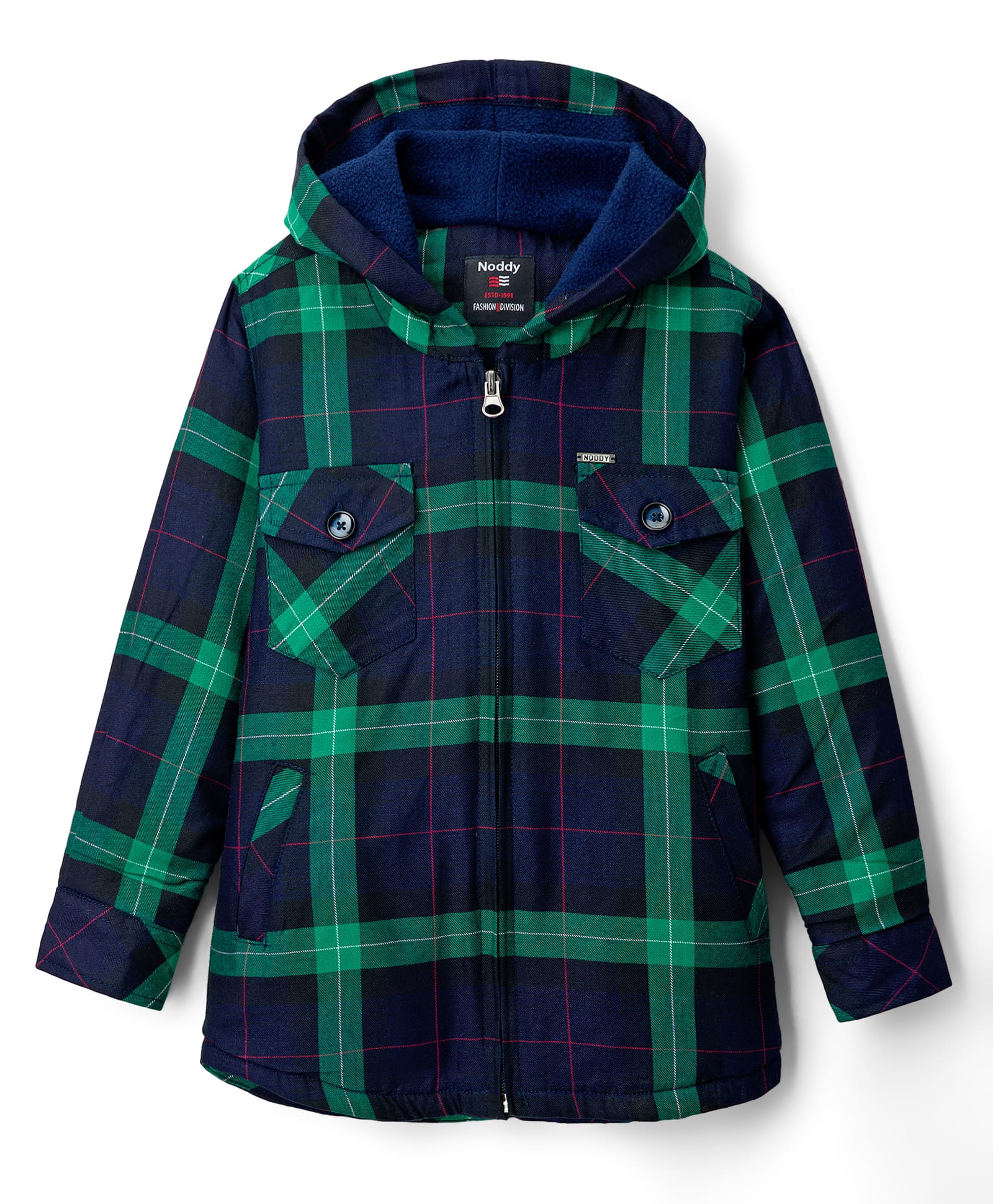 Noddy Full Sleeves Plaid Checked Light Winter Hooded Anti Pilling Jacket - Red-image-36