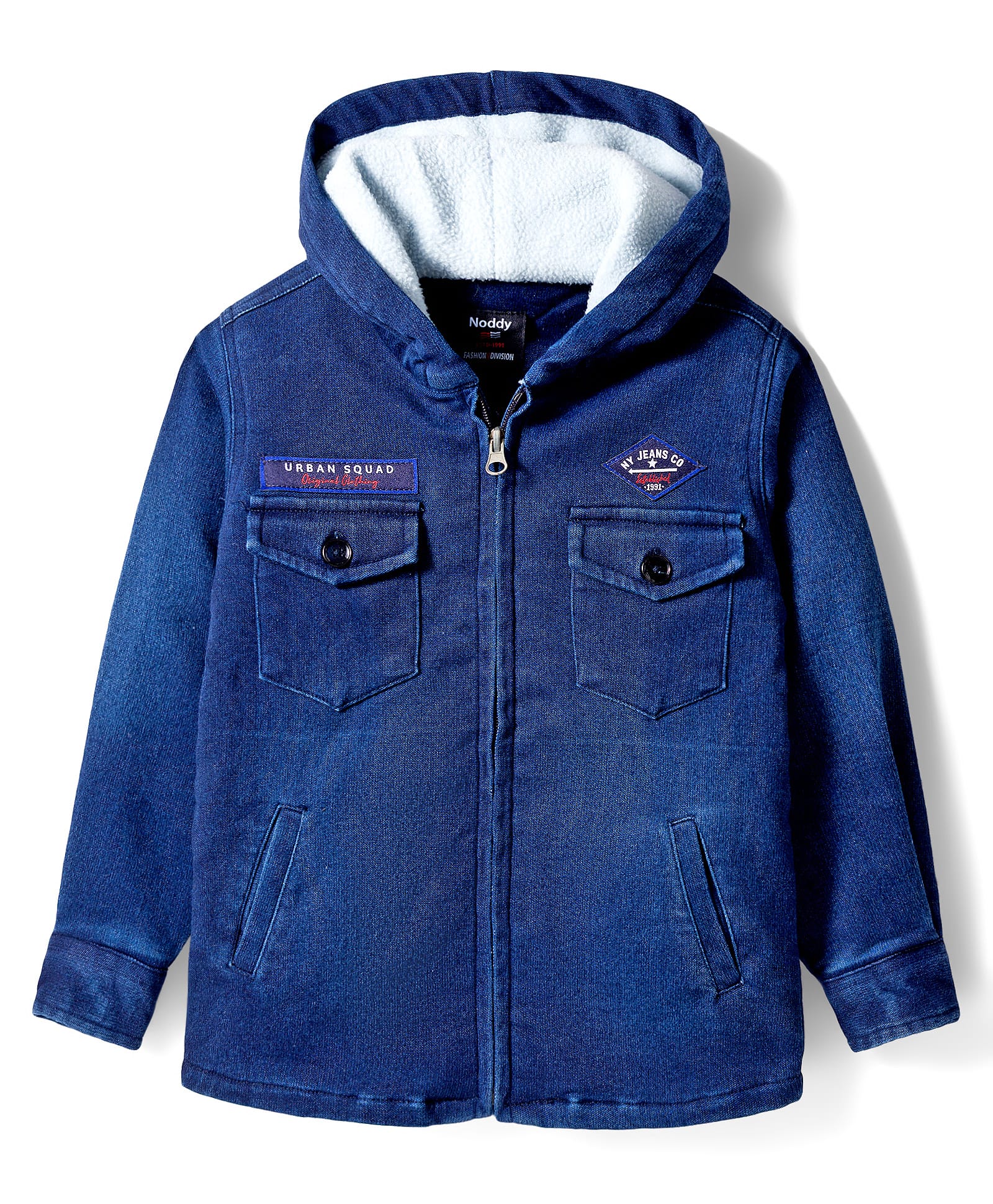 Noddy Denim Washed Full Sleeves Light Winter Hooded Anti Pilling Jacket - Denim X-picture-21