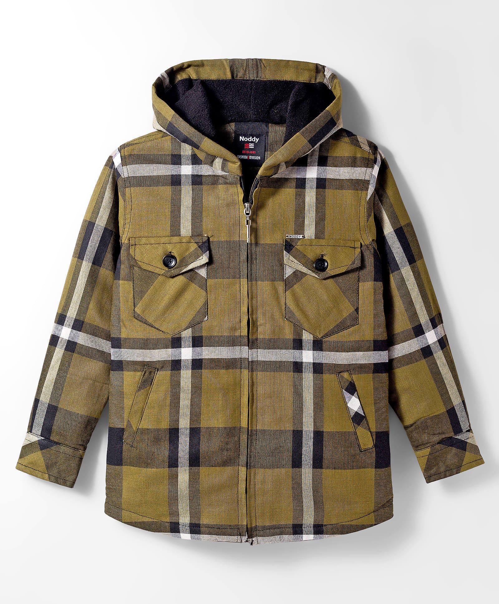 Noddy Full Sleeves Checked Light Winter Hooded Anti Pilling Jacket - Green-image-35