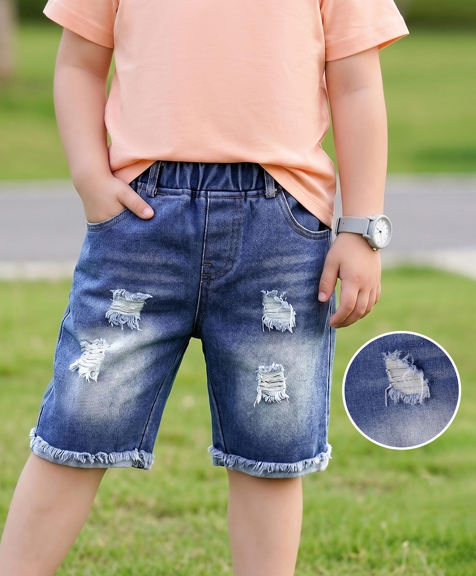 Mark & Mia Cotton Washed Distressed Shorts - Blue-image-14