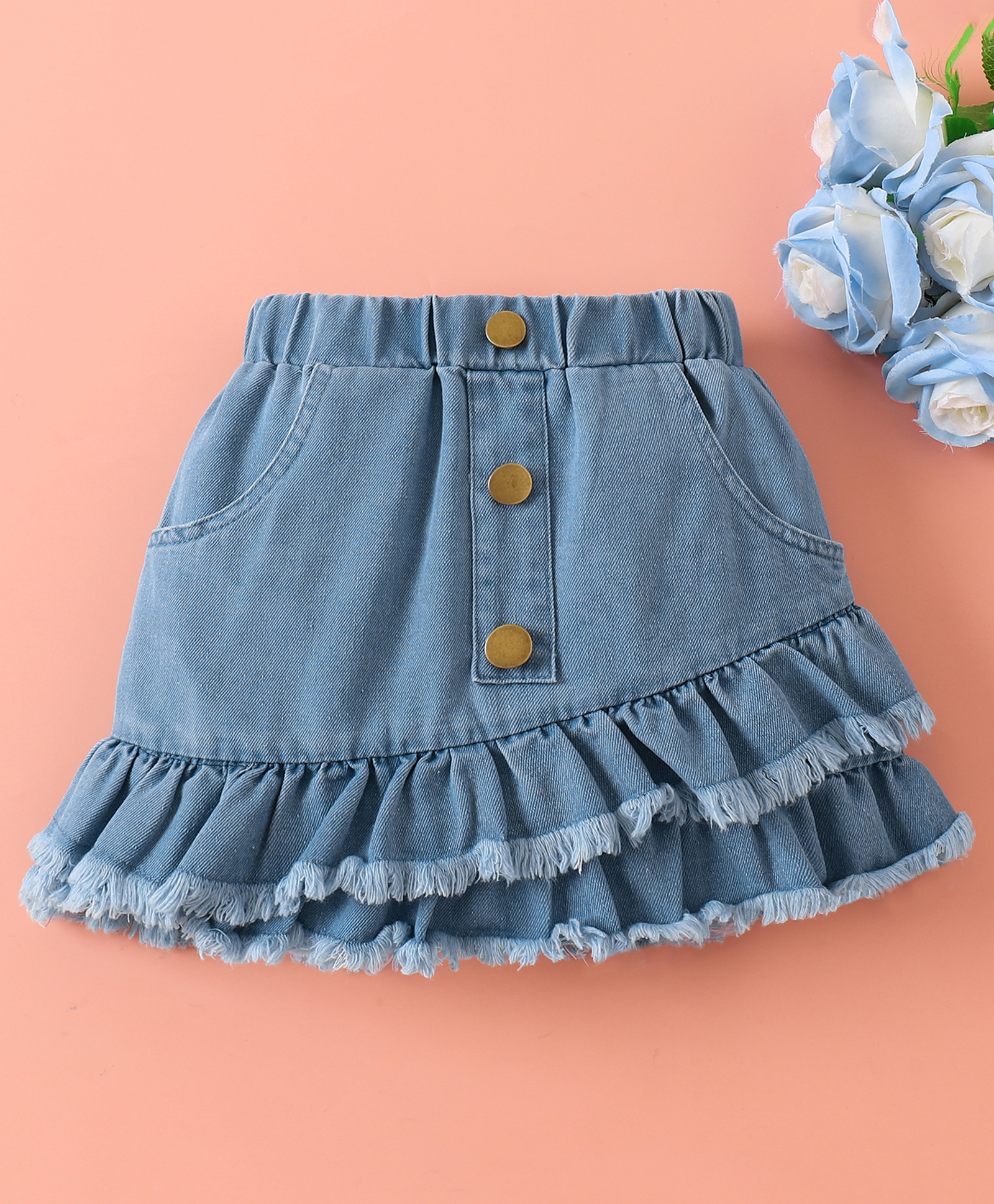 Mark & Mia Cotton Skirt with Frill Detailing - Blue-image-5