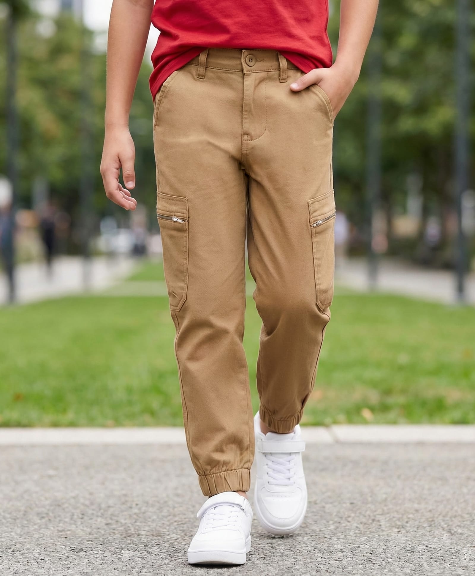 Pine Kids Cotton Elastane Woven Full Length Trouser Pant with Pocket - Brown-image-49