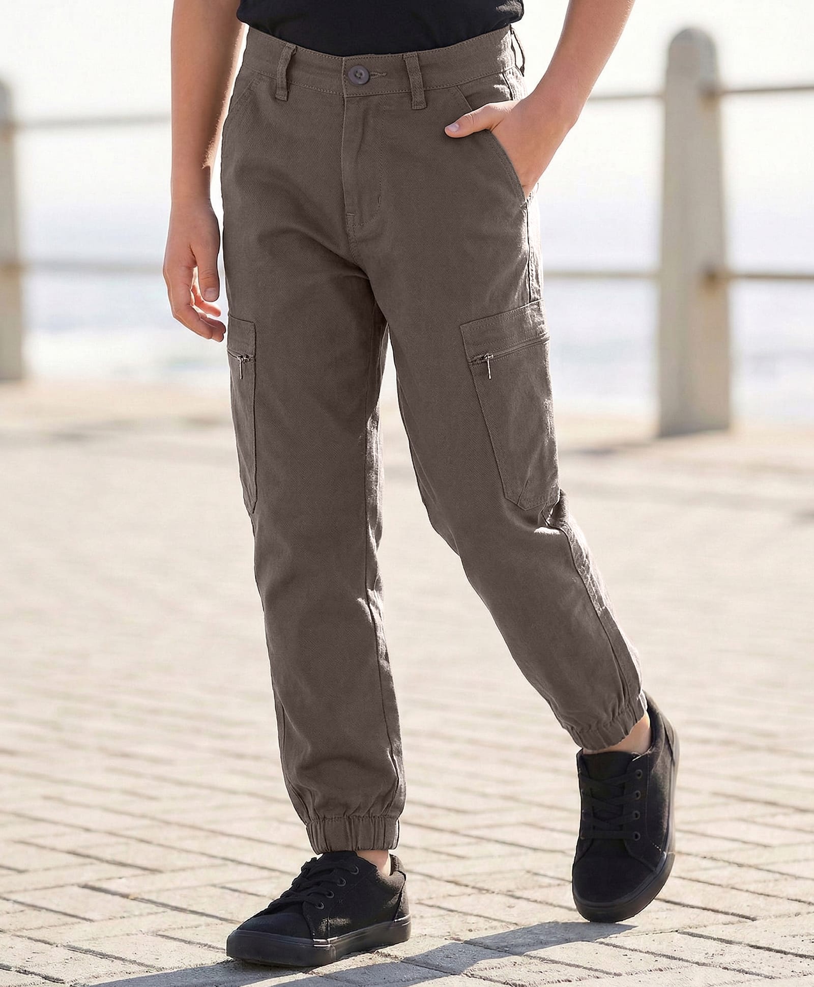 Pine Kids Cotton Elastane Woven Full Length Trouser Pant with Pocket - Grey-picture-28