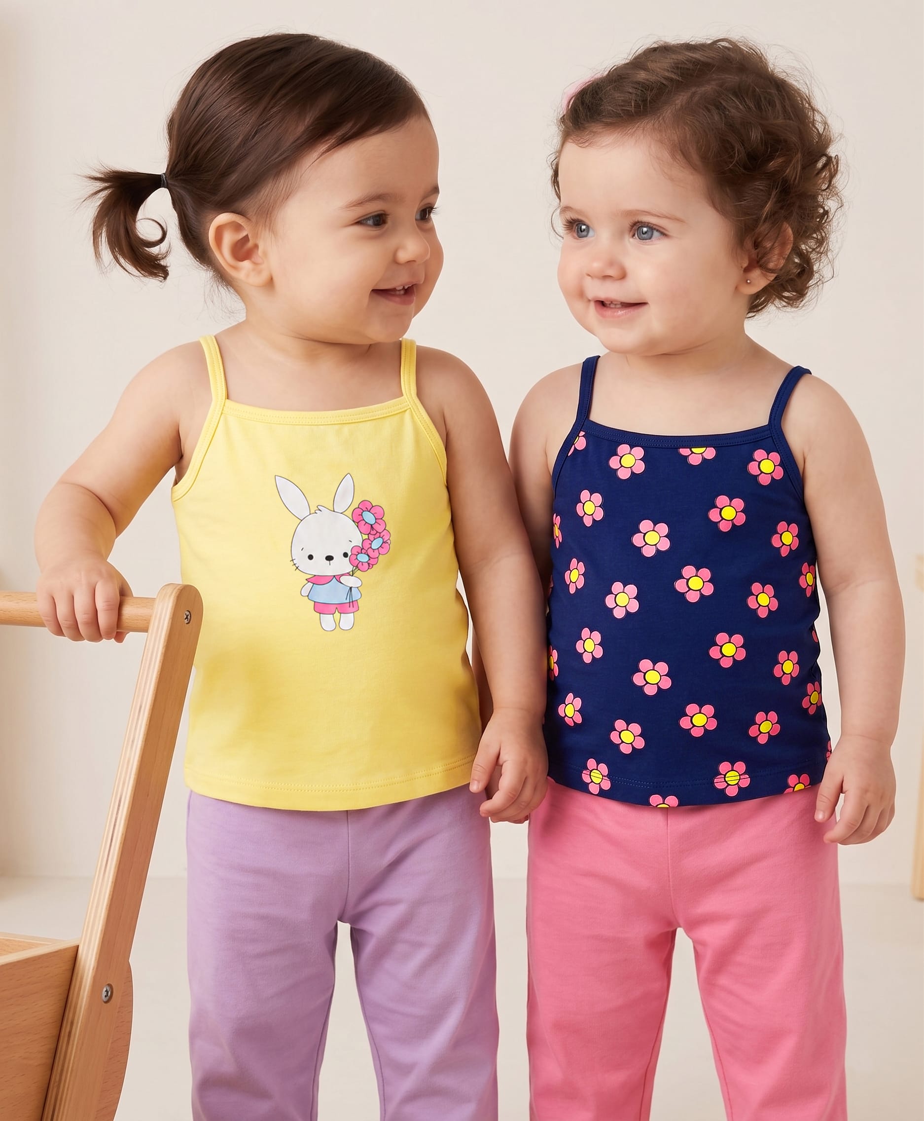 Doodle Poodle Single Jersey Knit Sleeveless Floral & Bunny Printed Slips Pack of 2 - Navy & Yellow-picture-14