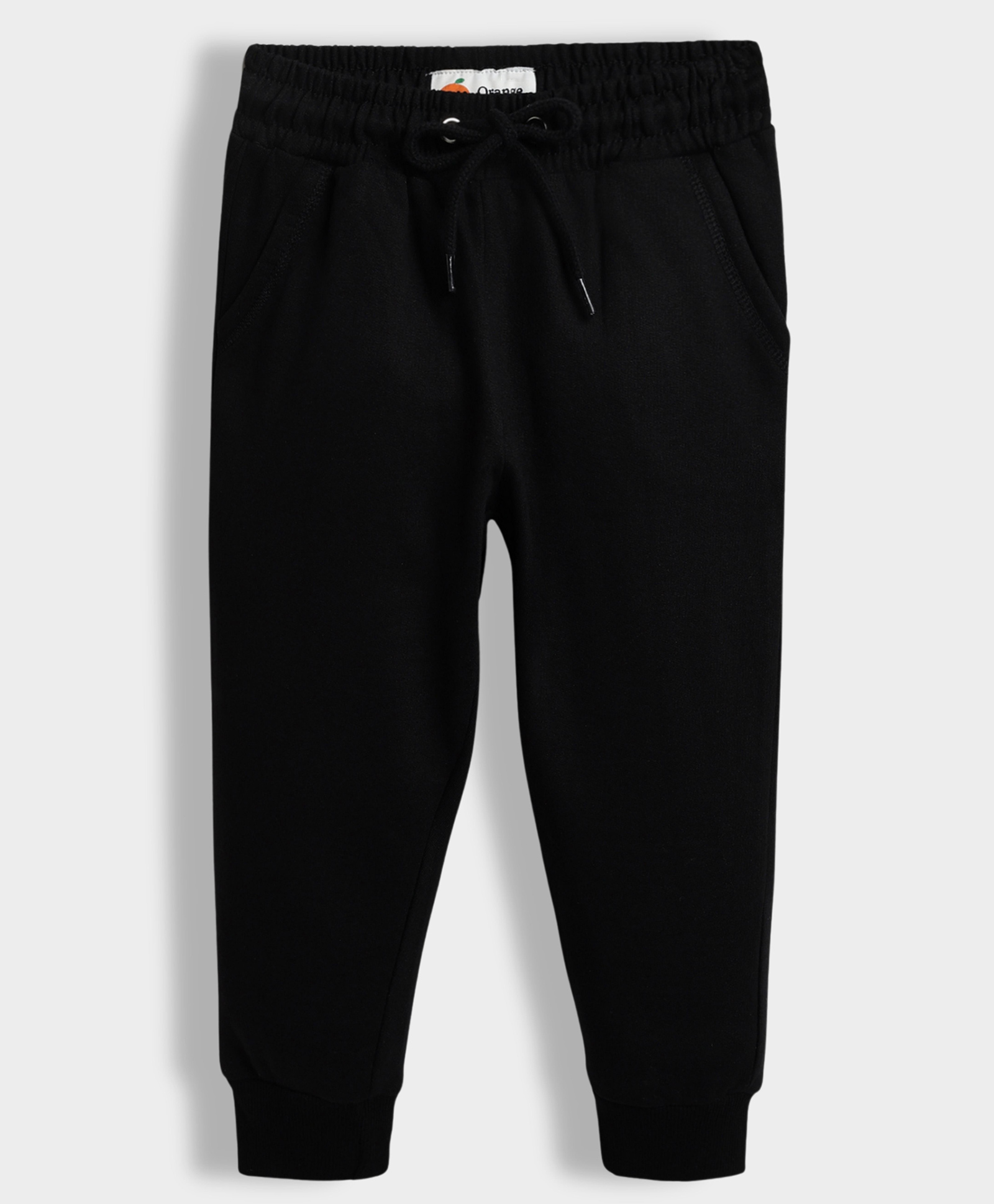 Orange Sugar 100% Cotton Knit Solid Winter Joggers - Black