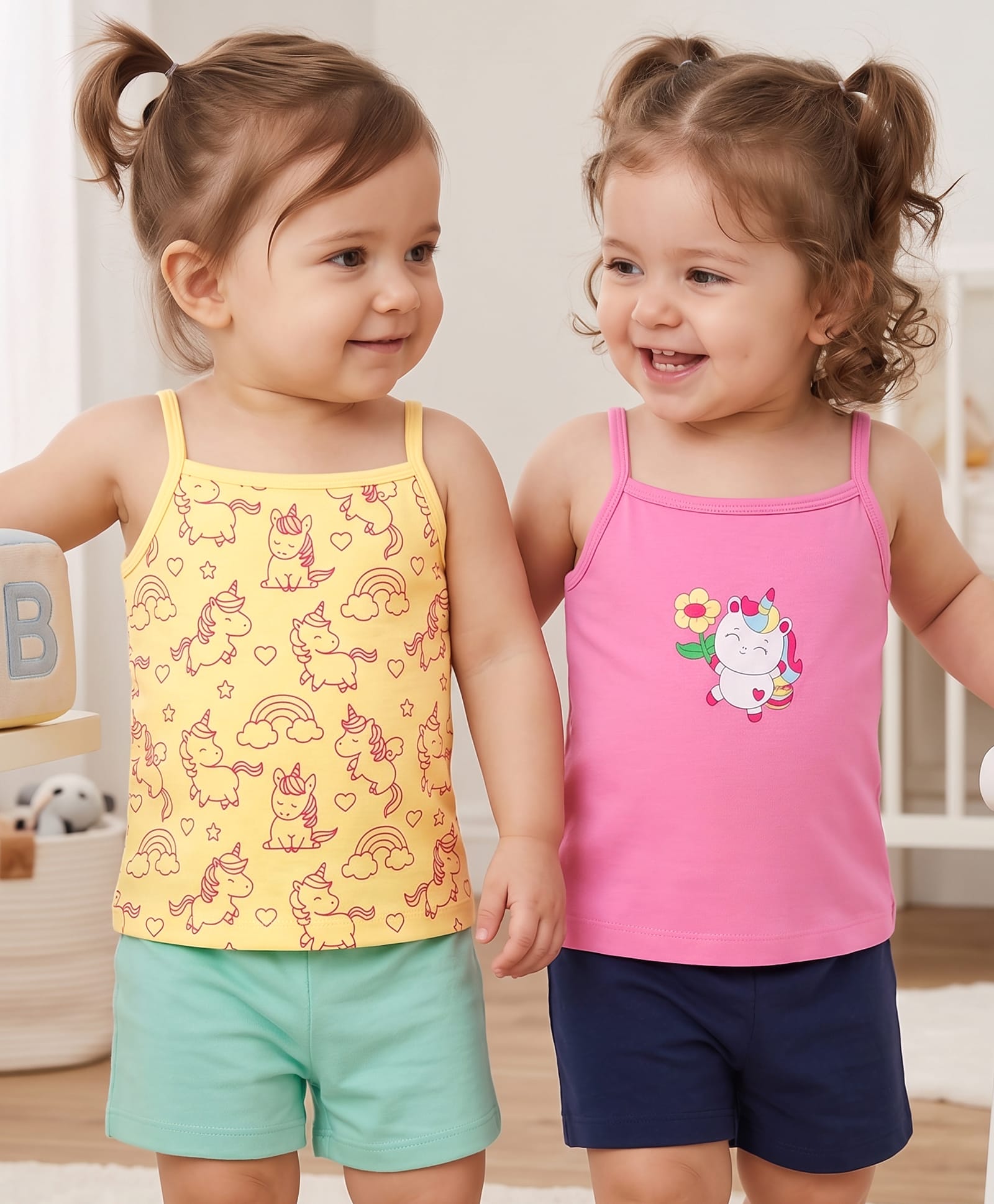 Doodle Poodle Single Jersey Knit Sleeveless Unicorn Printed Slips Pack of 2 - Yellow & Pink-picture-27