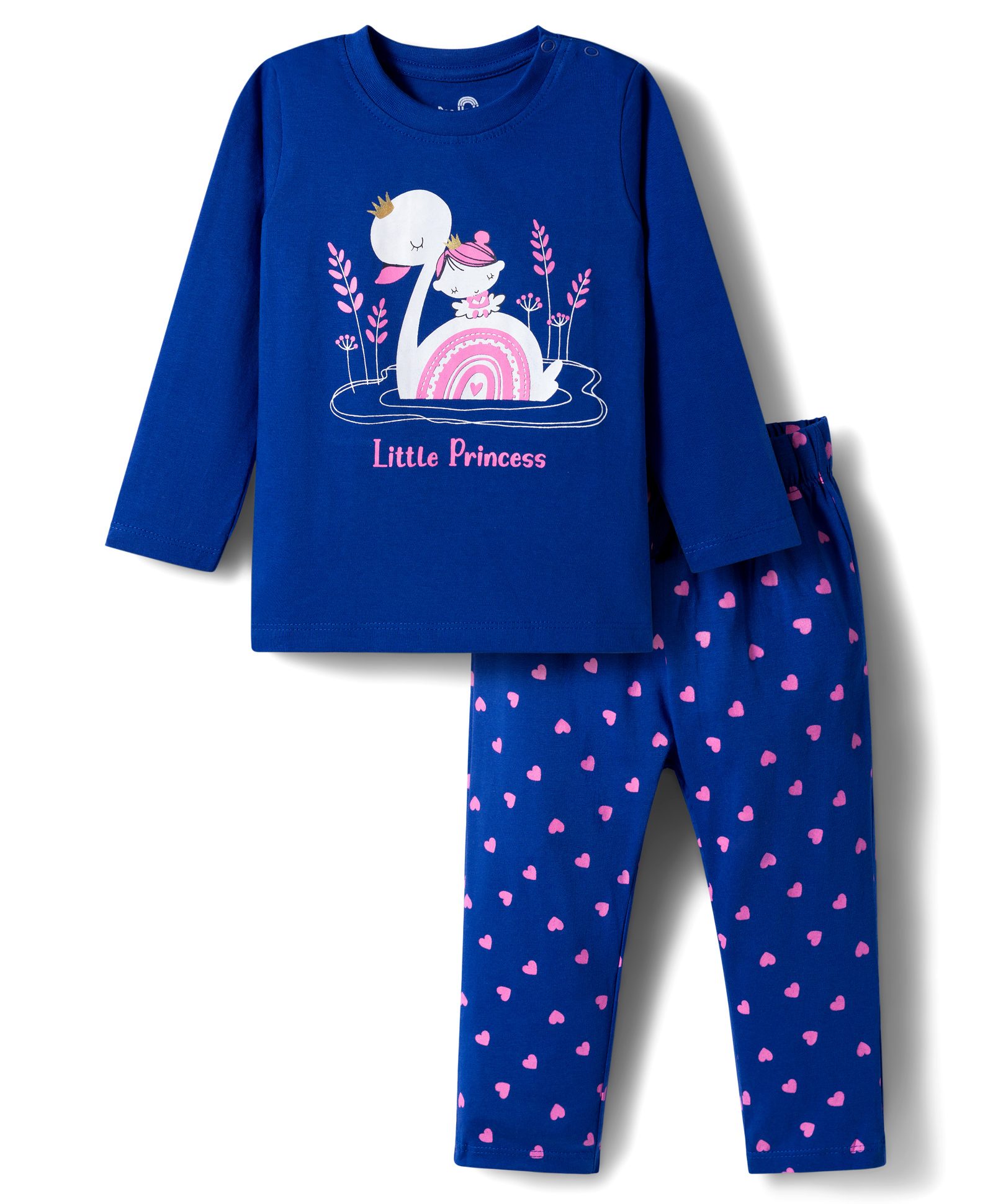 Doodle Poodle Single Jersey Knit Full Sleeves Night Suit With Little Princess Print - Navy Blue-picture-44