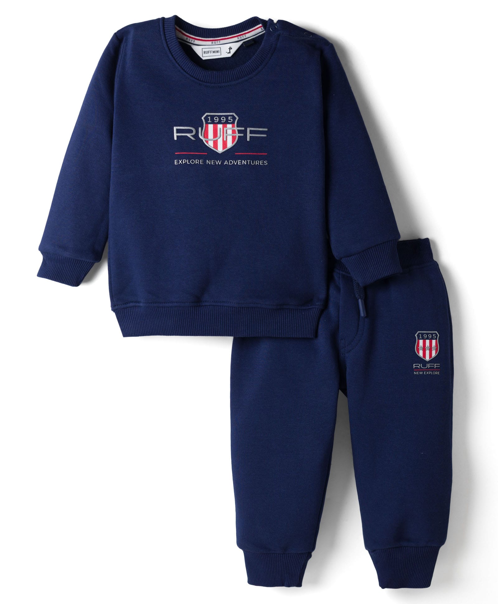 RUFF Knit Full Sleeves Sweatshirt & Jogger Set With Text Print - Navy Blue-picture-32