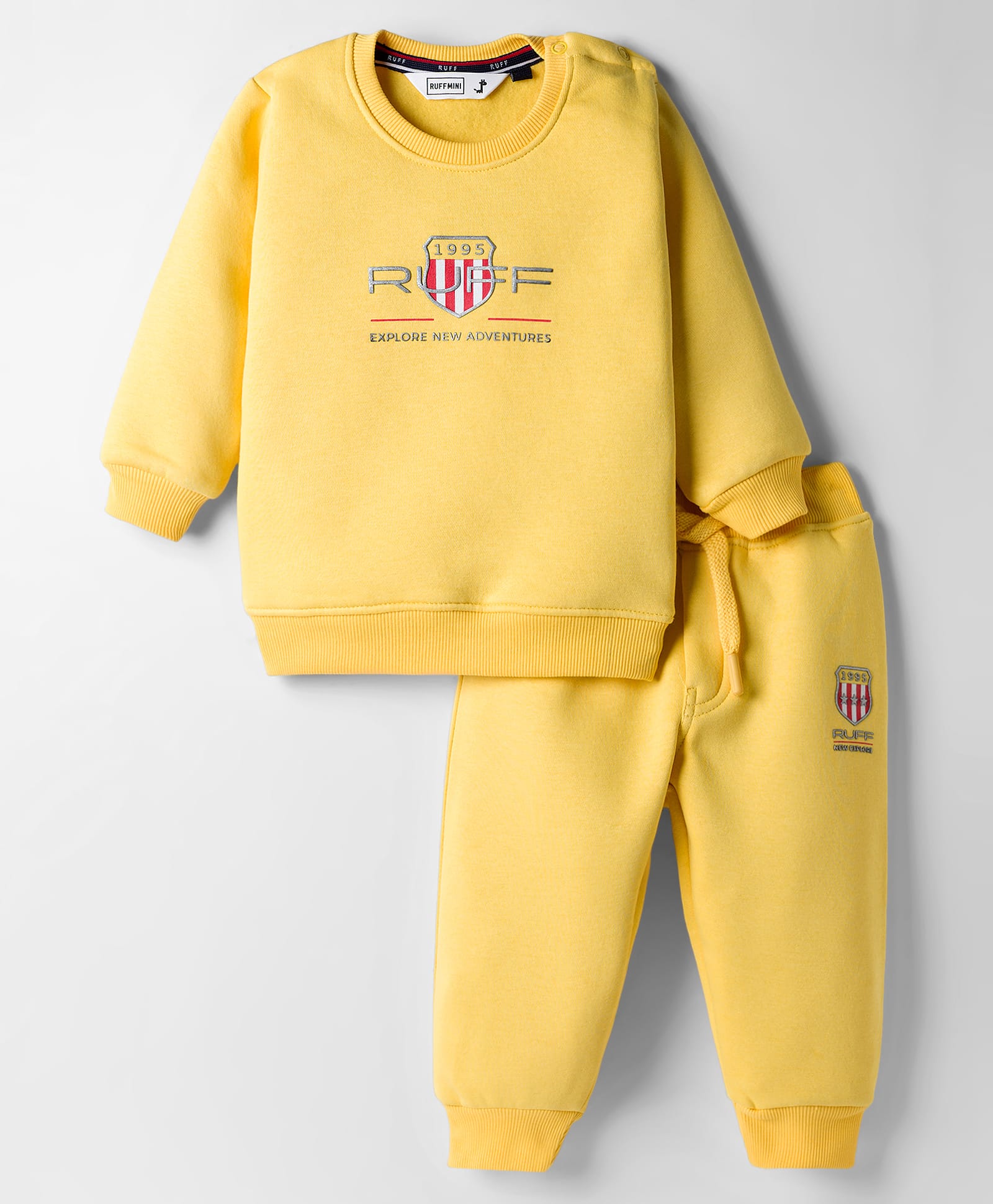 RUFF Knit Full Sleeves Sweatshirt & Jogger Set With Text Print - Lemon-image-39