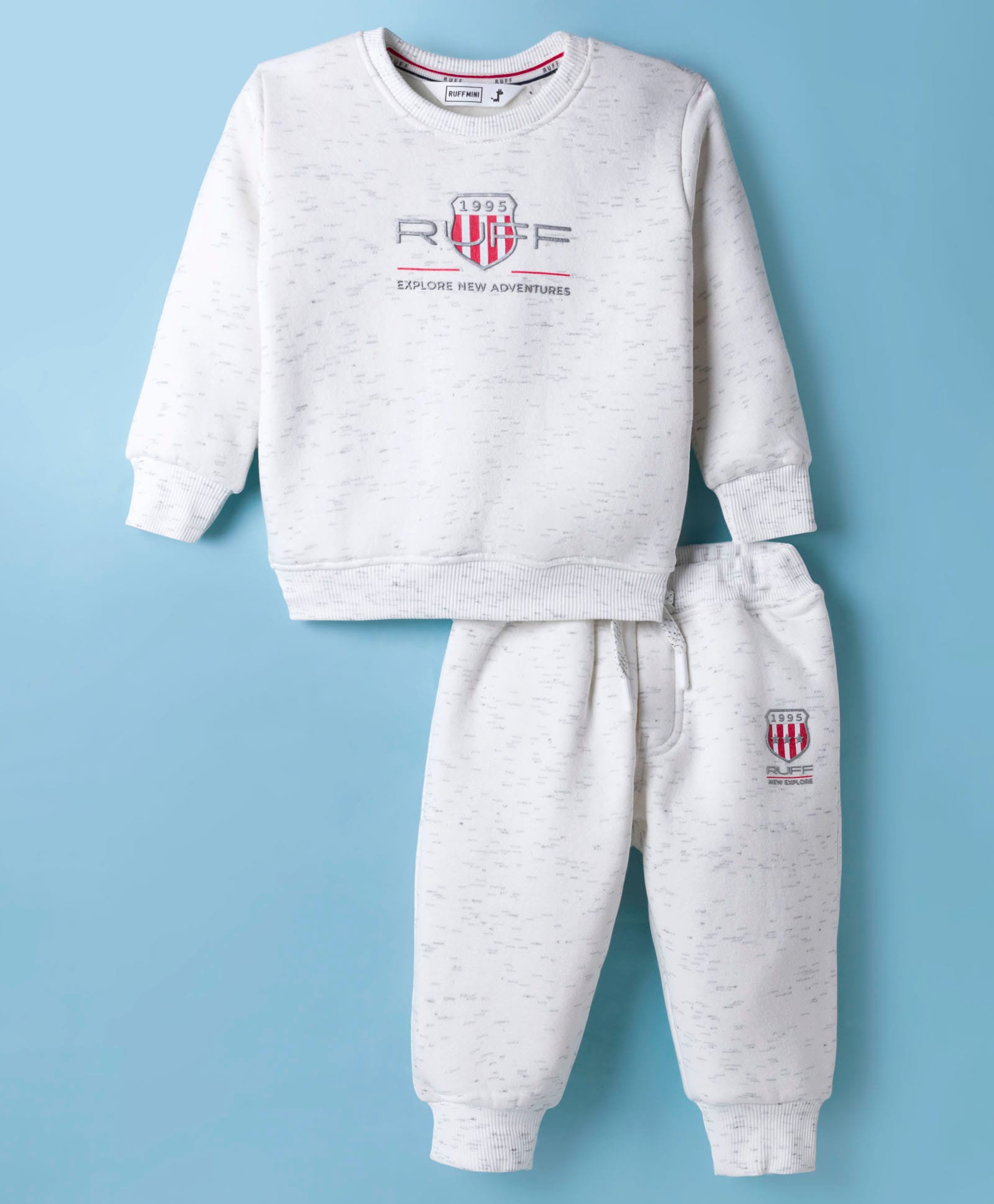 RUFF Knit Full Sleeves Sweatshirt & Jogger Set With Text Print - Off White-picture-31