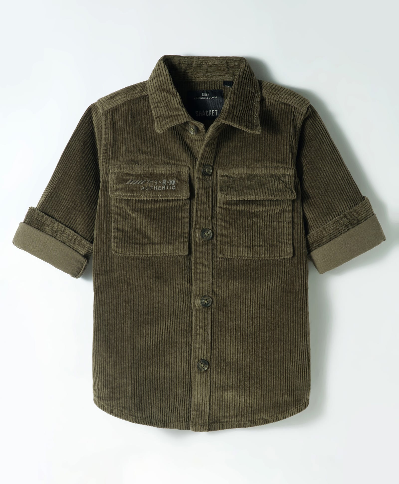RUFF Corduroy Woven Full Sleeves Solid Colour Shirt - Olive Green-picture-12