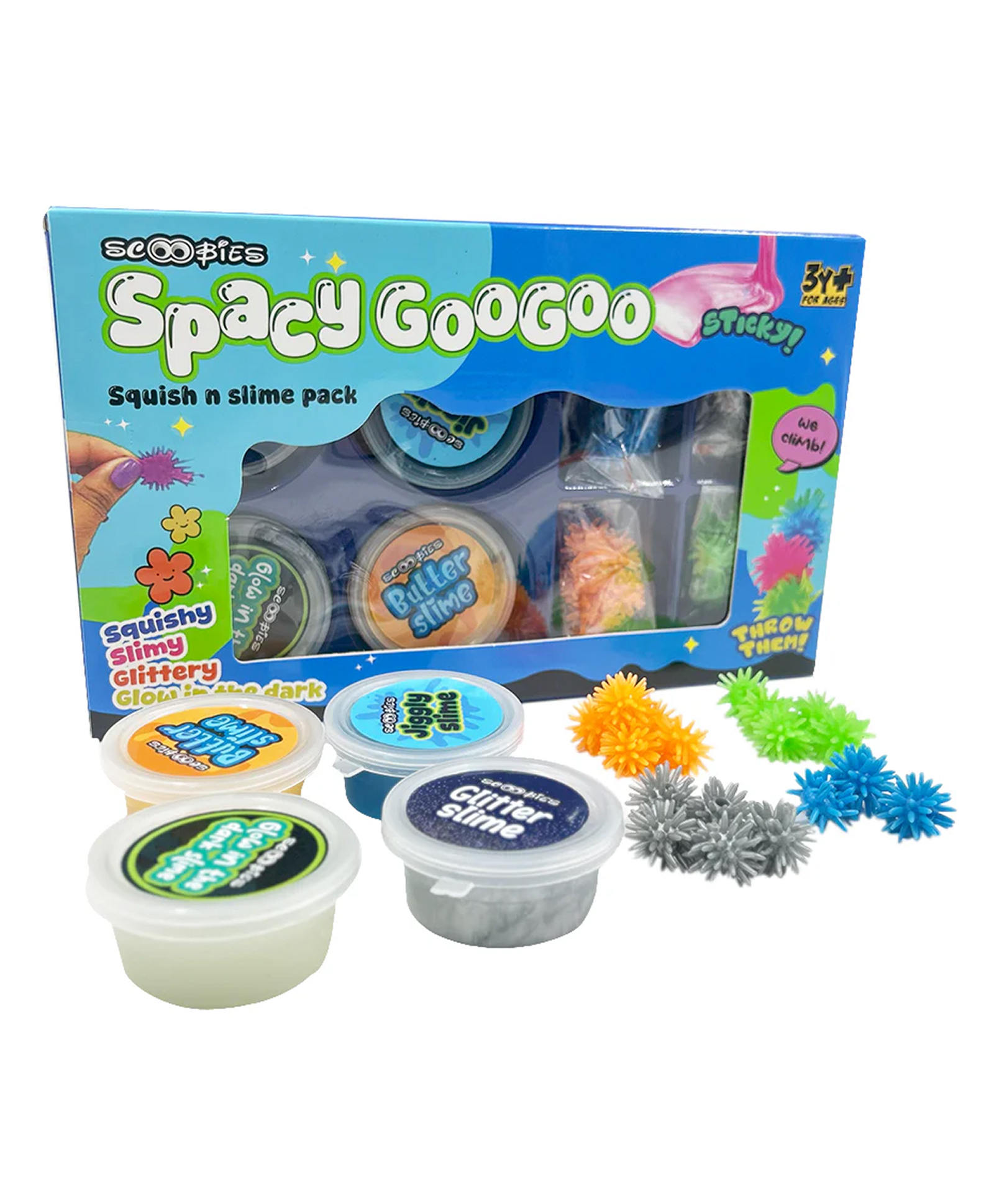 Scoobies Spacy GooGoo Slime Set (Pack of 4) ß Glow, Glitter, Jiggly & Butter Slime with 20 Spooky Wall Crawlers, Sensory Play Toy for Kids (3+ Years)-image-29