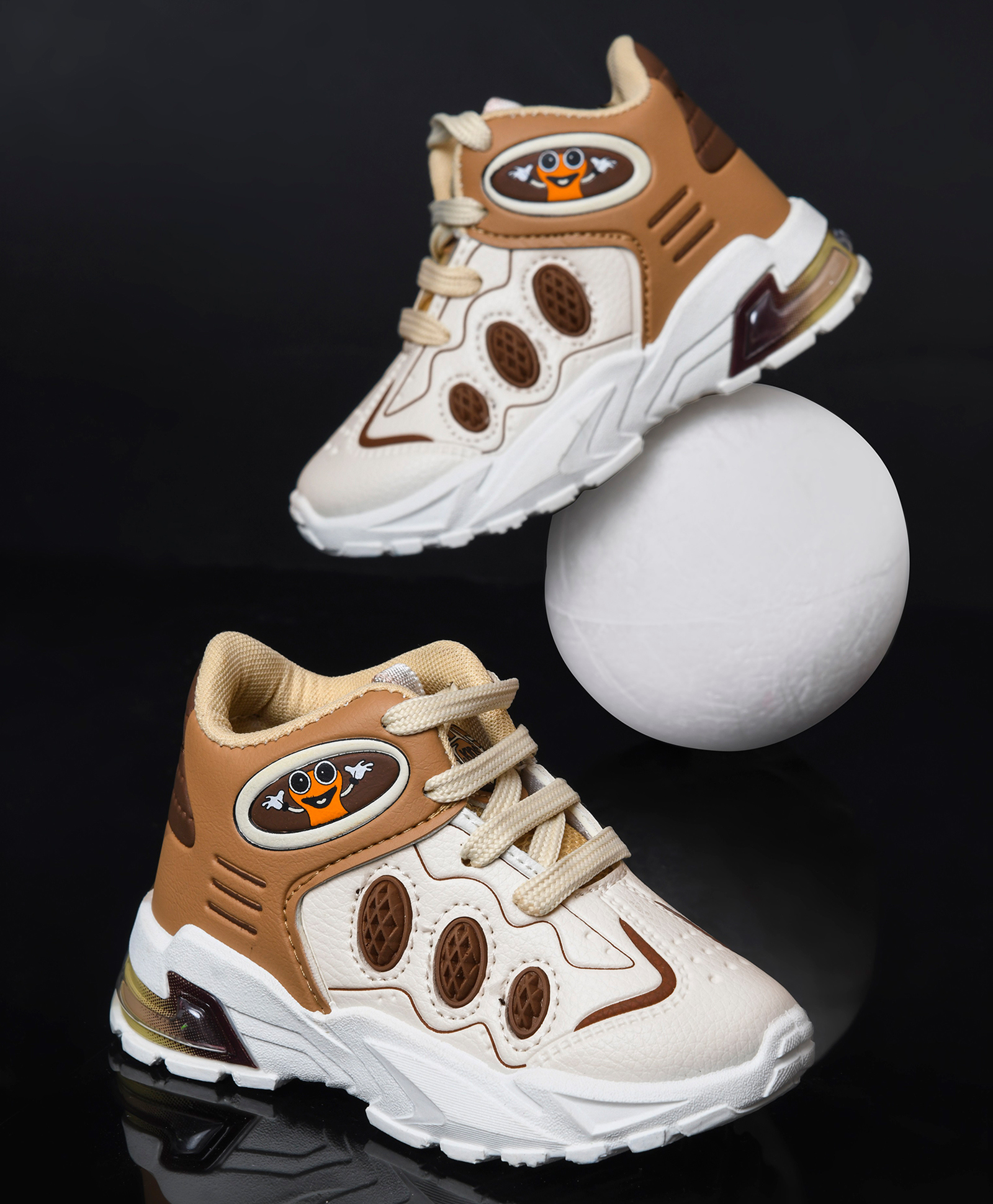 KATS Cartoon Face Detailed Anti Skid Lace Up Casual Shoes - Beige-picture-34