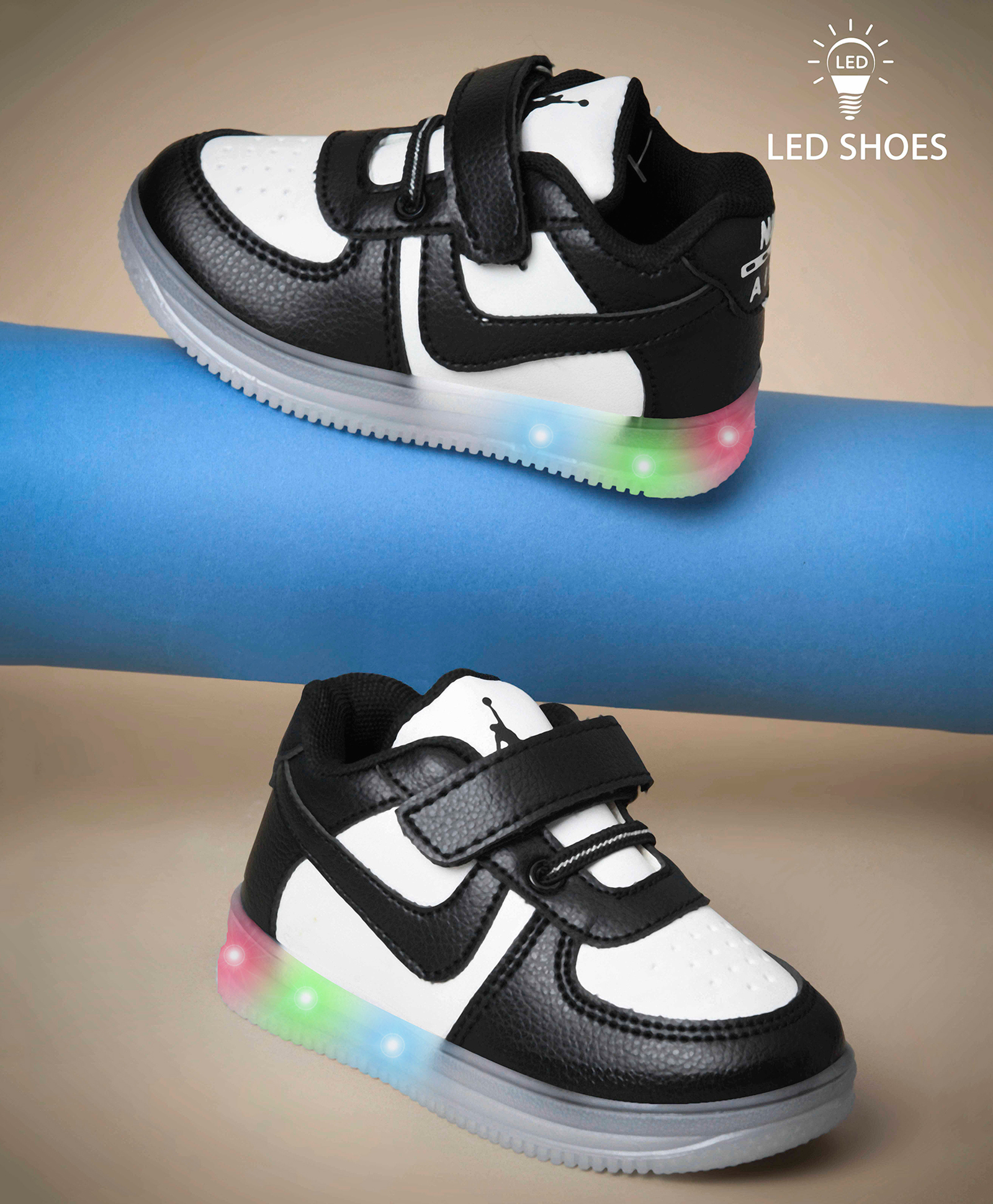 KATS Colour Blocked Velcro Closure LED Shoes - Black-picture-48