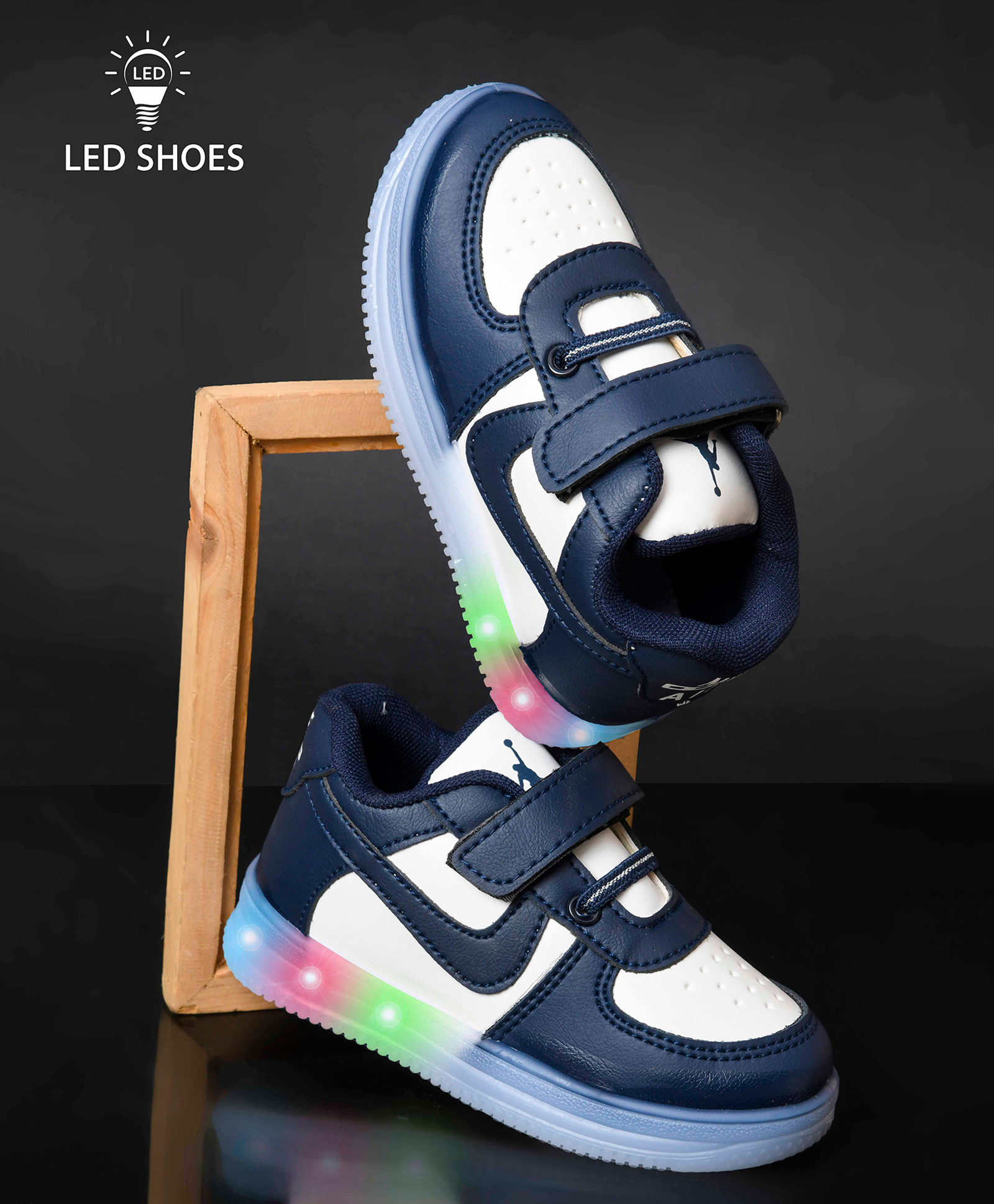 KATS Colour Blocked Velcro Closure LED Shoes - Navy Blue-picture-28
