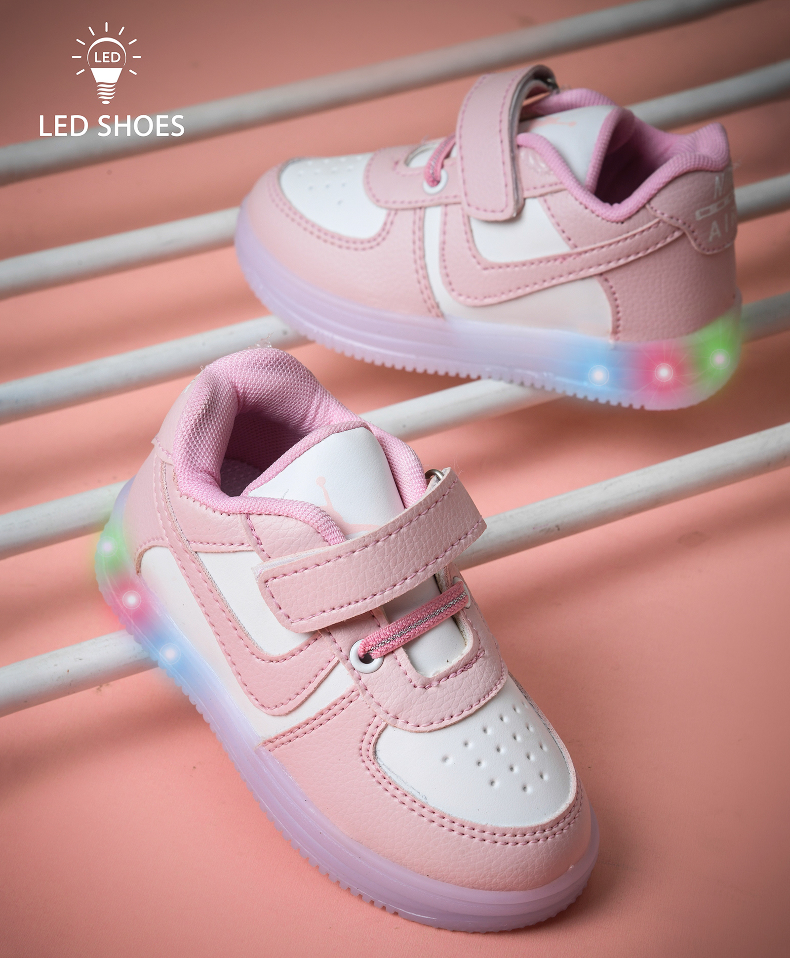 KATS Colour Blocked Velcro Closure LED Shoes - Pink-picture-0
